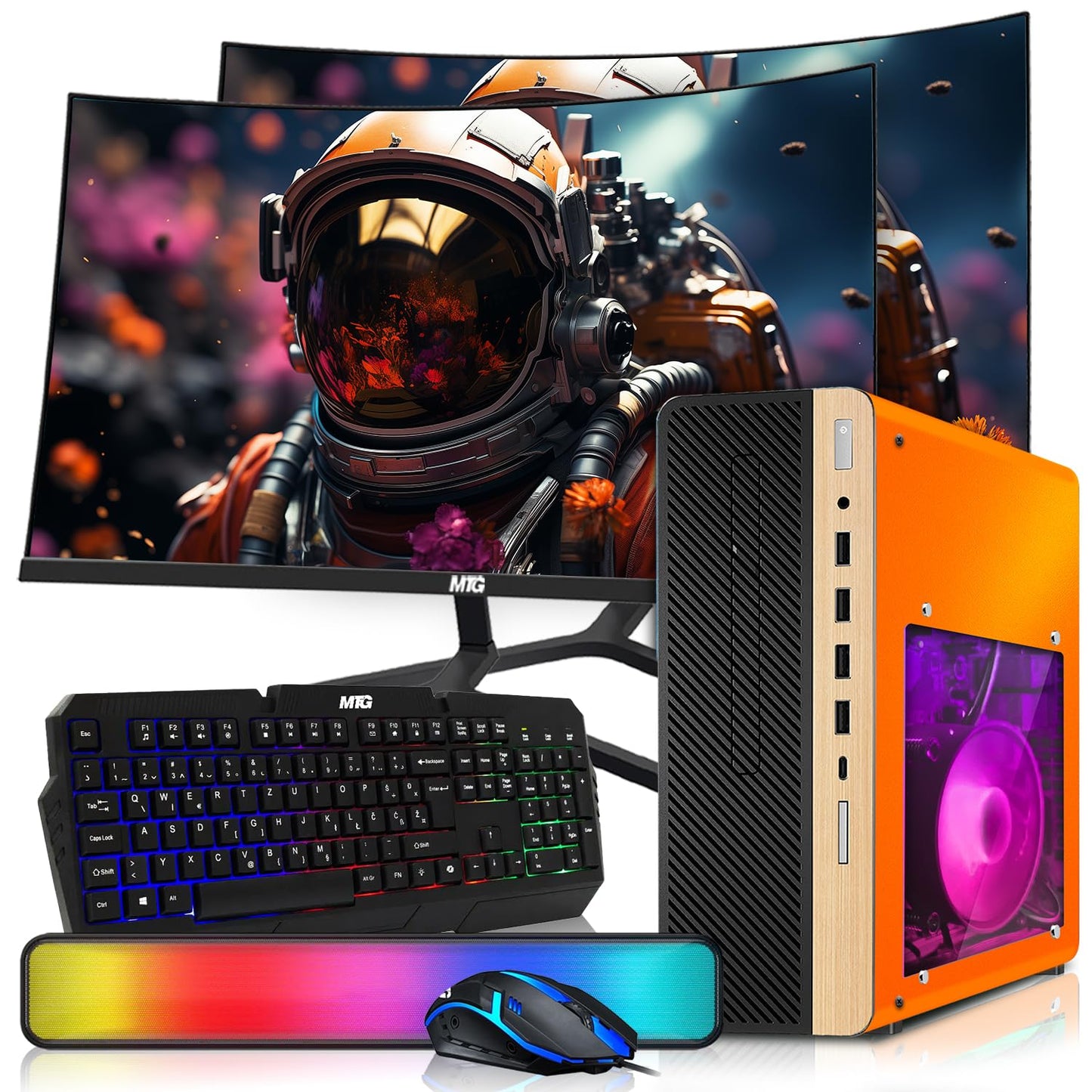 HP Half & Light Dark Desktop Computer PC Phoenix AMD A10-9700, 16GB RAM, 512GB SSD, 1TB SSD, RGB KBM with AI Copilot, WiFi, RGB Sounbar, Windows 11 (Renewed)