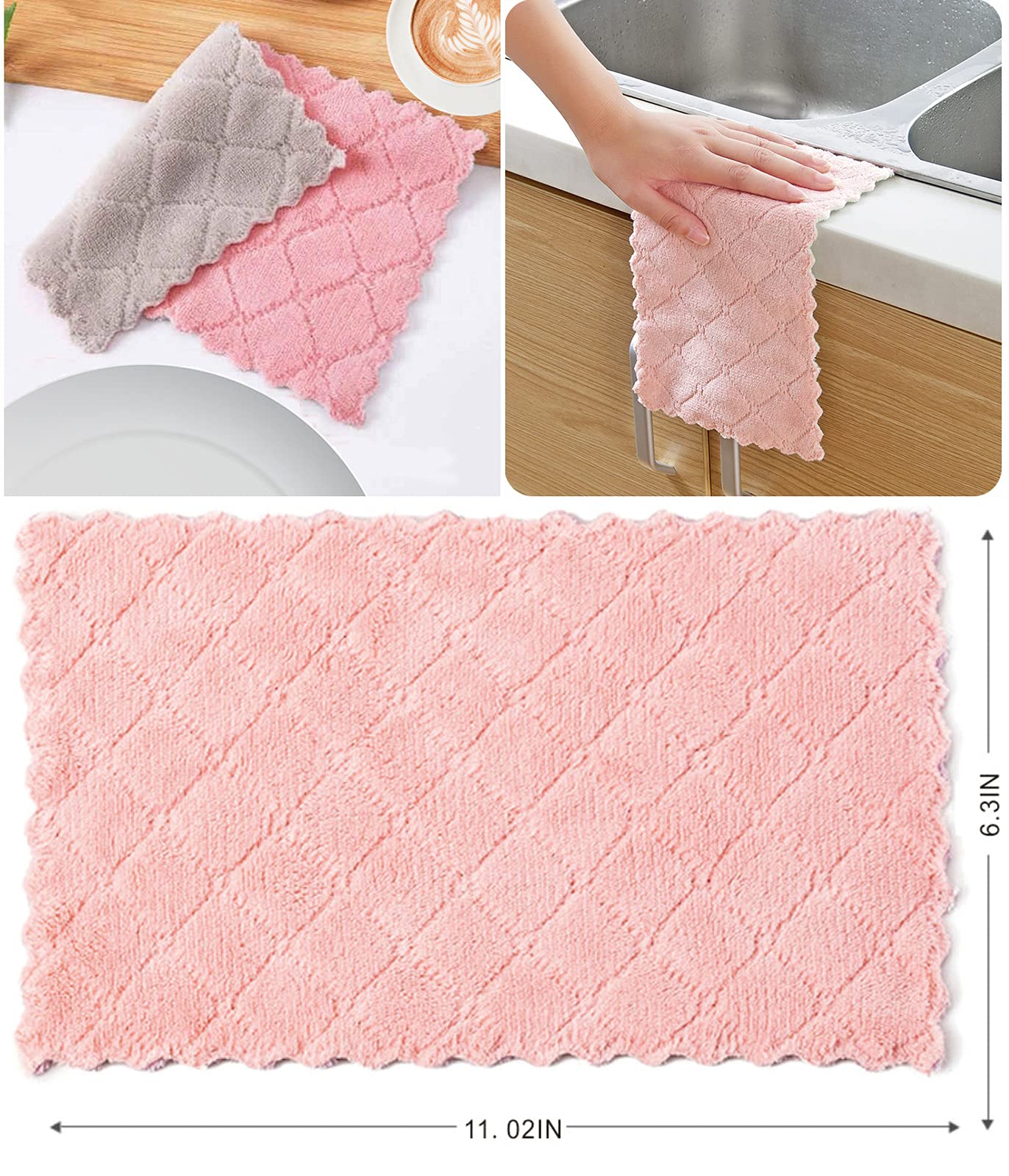 SAOYOAS Kitchen Cloth, Microfiber Dish Towels Washcloths, Super Absorbent Coral Velvet Dishtowels, Premium Cleaning Cloths,Non-Stick Oil Quick Dry Dish Towels, Soft Tea Towel, Table Cleaning Cloths.
