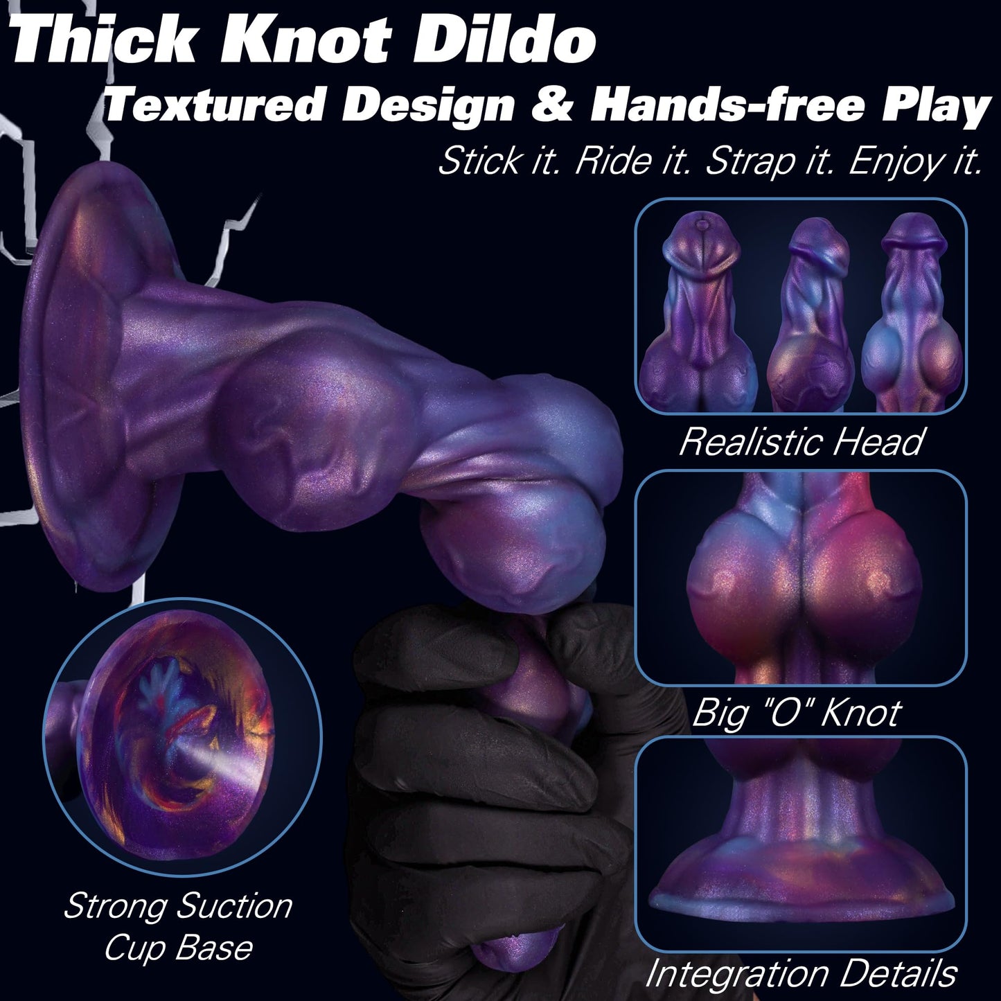 Monster Knot Dildo, Fantasy Thick Knotted Large Silicone Dildo with Strong Suction Cup, Butt Plug for G-Spot & Prostate Stimulation, Anal Training Sex Toy for Advanced Men & Women - Mixed Blue