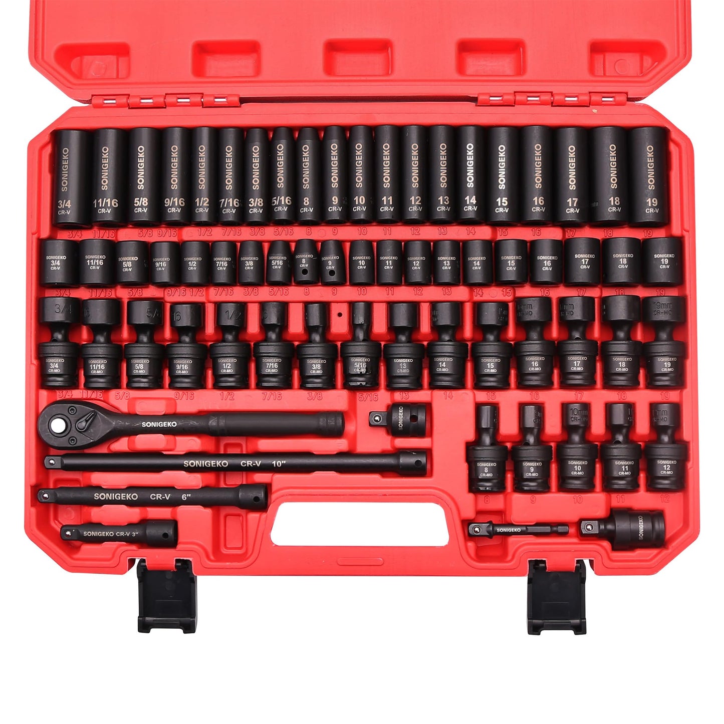 SONIGEKO Socket Set 1/2" Drive Impact Socket Set,29-Piece 6 Point Deep Socket Set Standard SAE and Metric