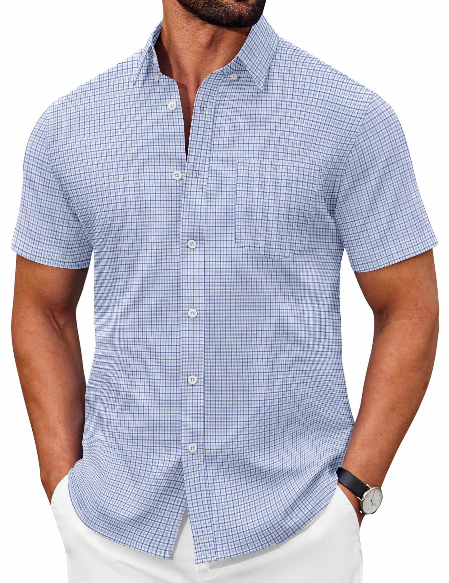 COOFANDY Men's Short Sleeve Oxford Shirt Casual Button Down Shirts Summer Untucked Dress Shirt with Pocket