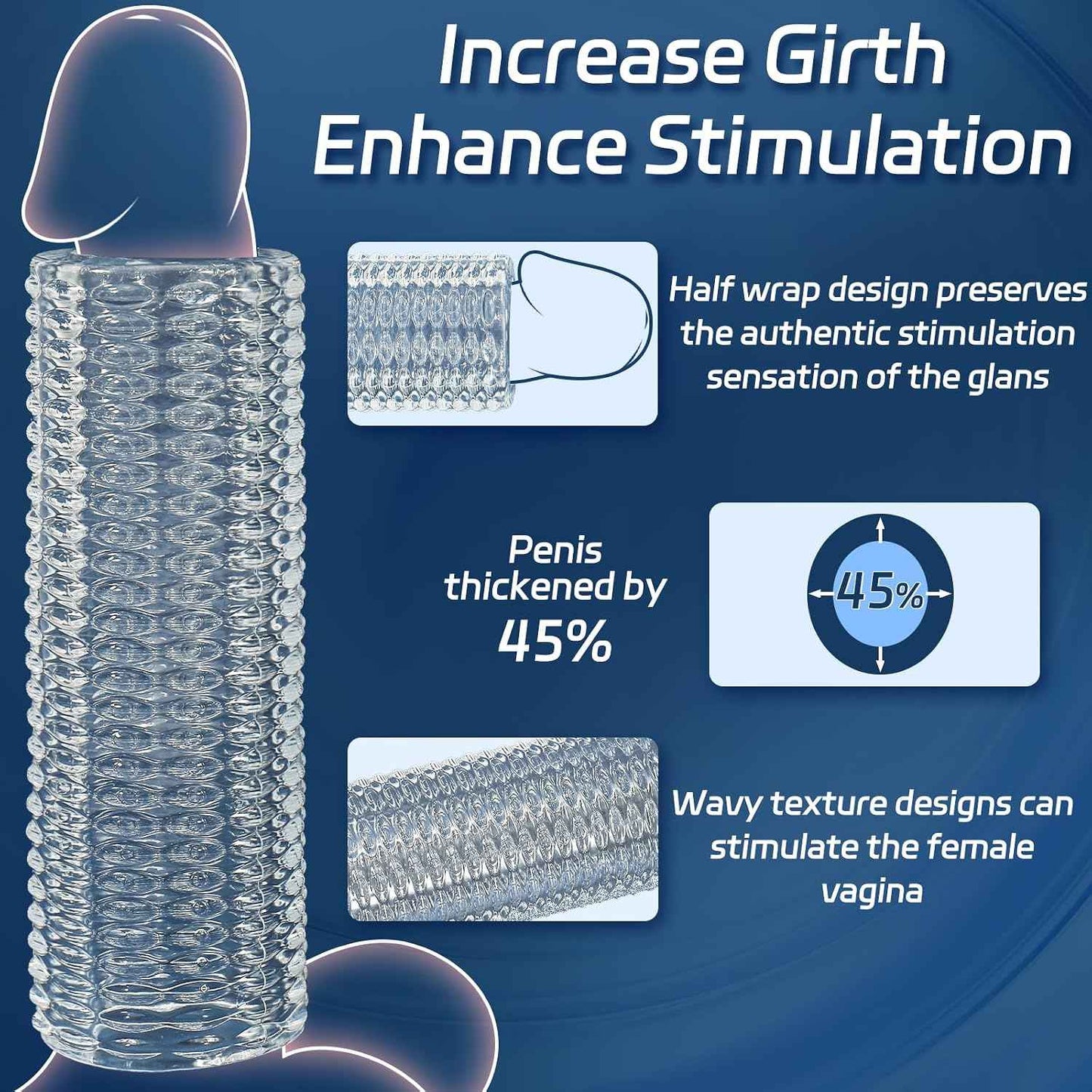 Penis Sleeve Male Sex Toy, X-pidany Trim-to-fit Girth Enhancer Cock Sleeve, Reusable & Elastic Texture Penis Extender Penis Pump, Delay Ejaculation Enhance Erection, Adult Sex Toys & Games for Couples