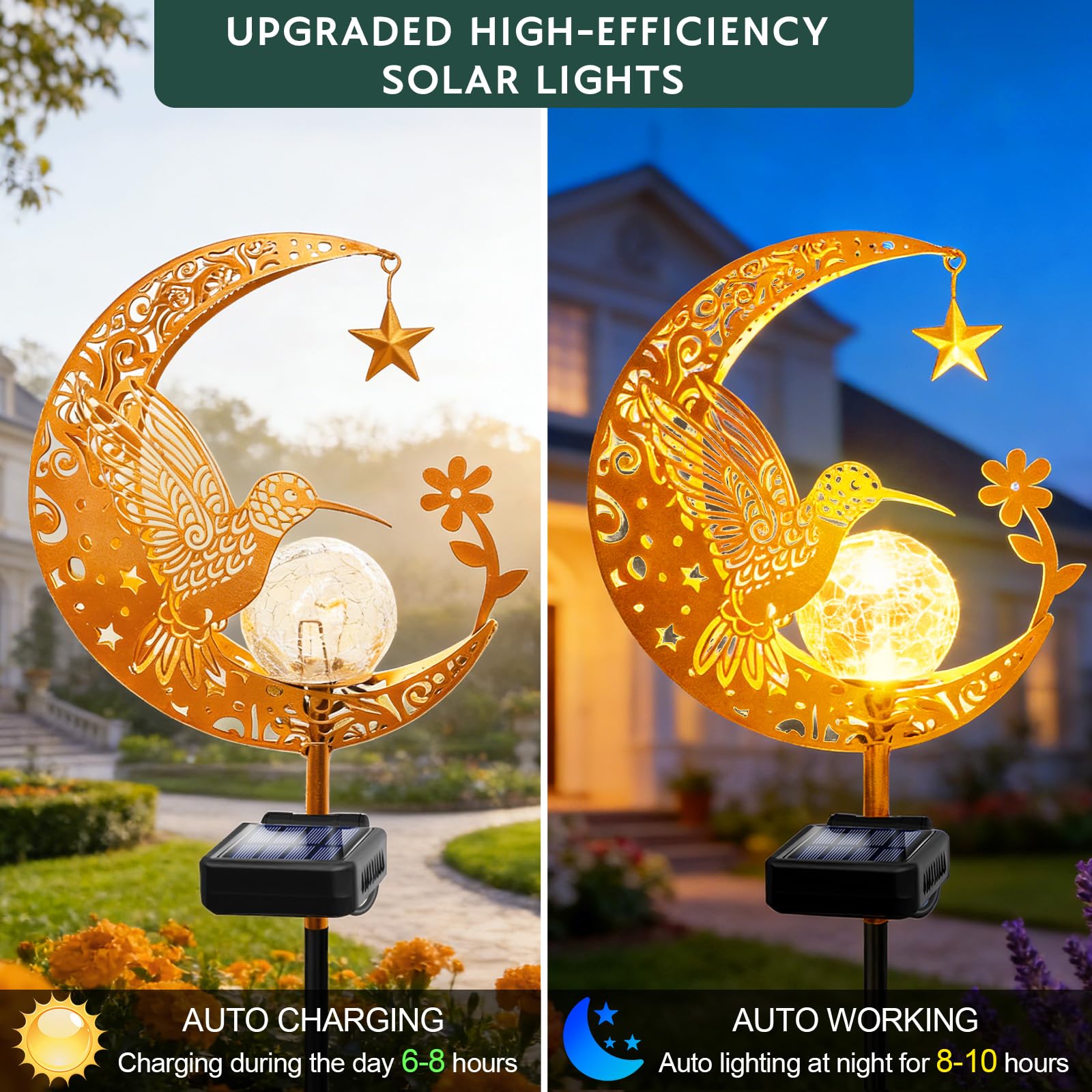 ZNYCYE Solar Lights Outdoor Decorative Moon Solar Stake Lights Pathway Lights Gardening Gifts for Mom Grandma Friends, Fairy Garden Decor Waterproof for Walkway, Yard, Lawn, Patio