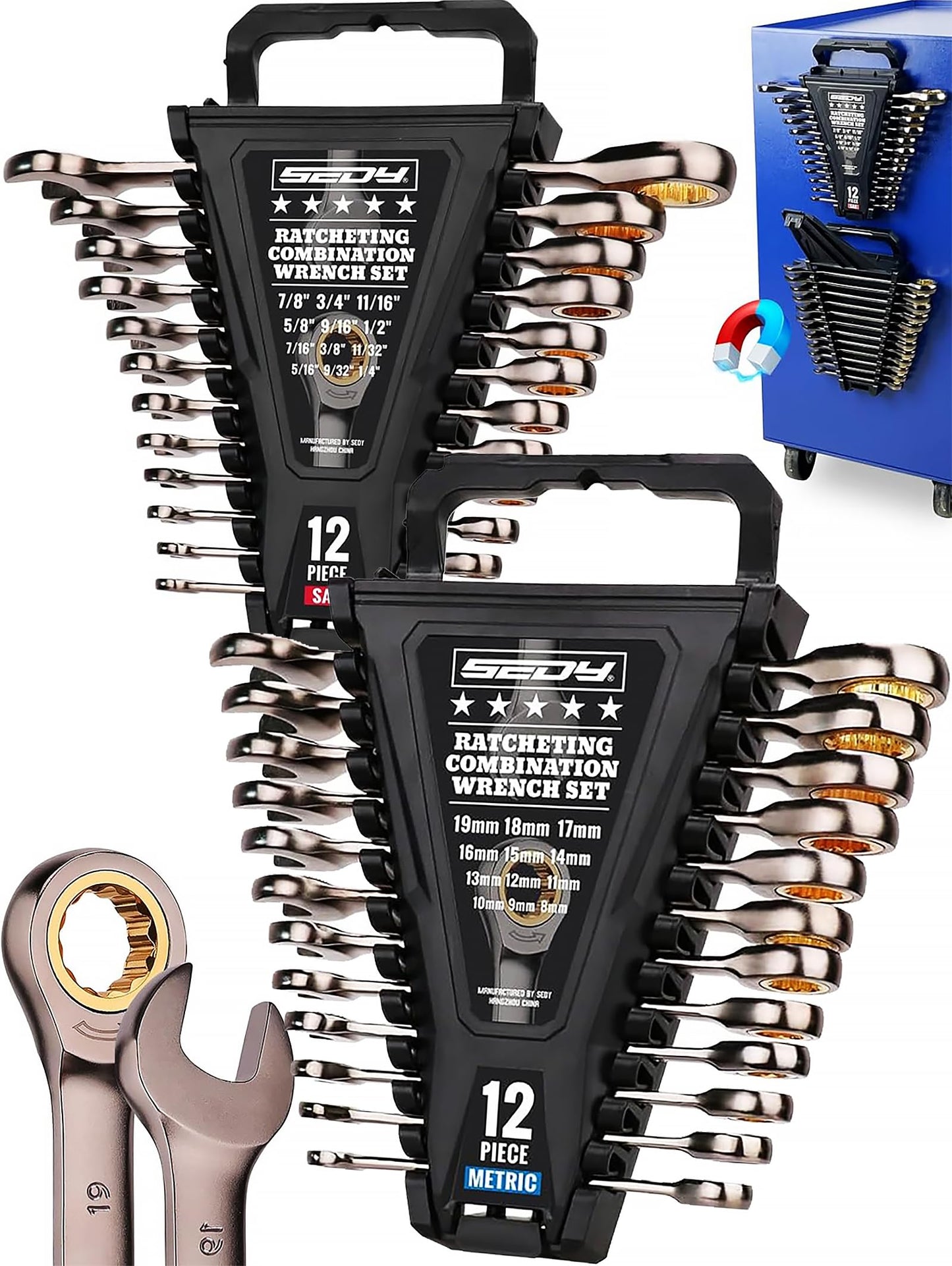 SEDY Combination Wrench Set with Magnetic Organizer
