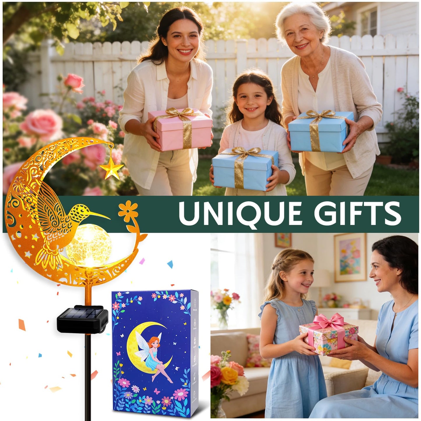 ZNYCYE Solar Lights Outdoor Decorative Moon Solar Stake Lights Pathway Lights Gardening Gifts for Mom Grandma Friends, Fairy Garden Decor Waterproof for Walkway, Yard, Lawn, Patio