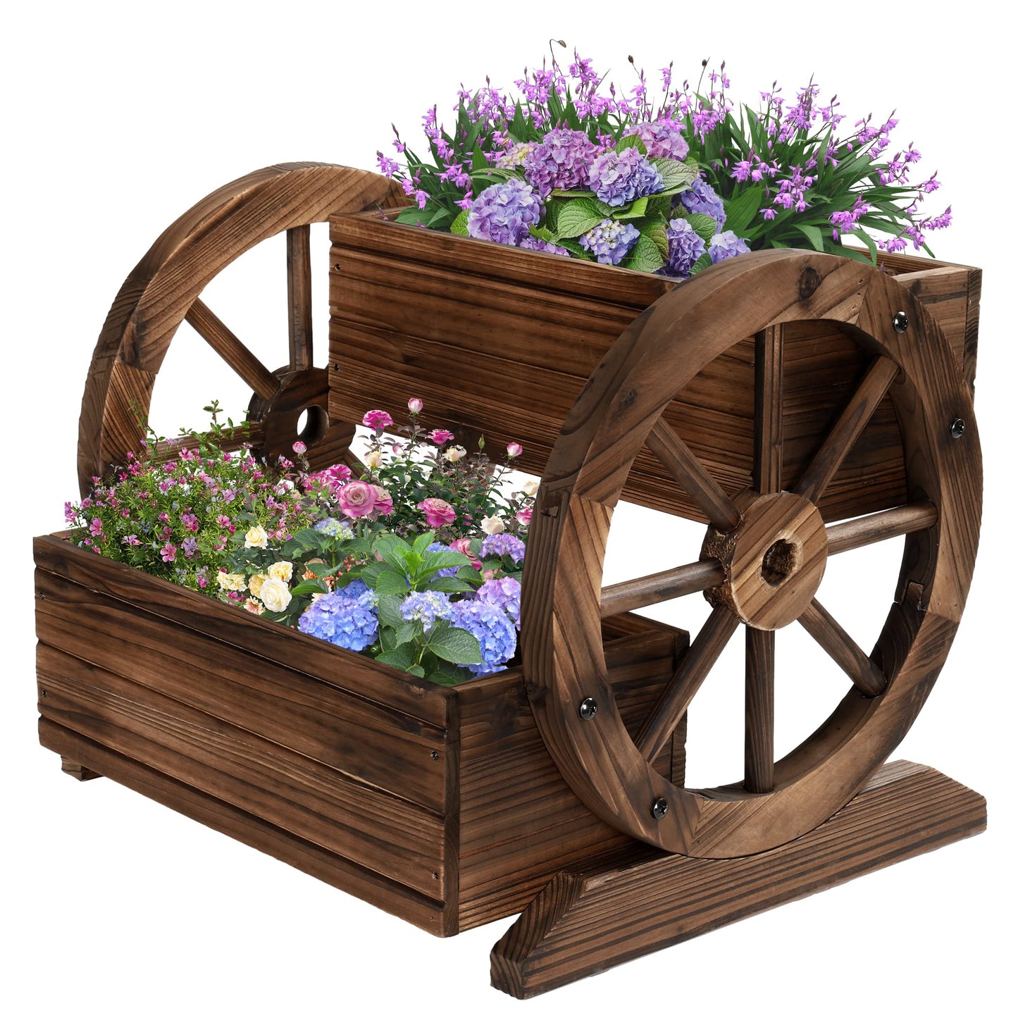 OIPRTGFJ Wooden Wagon Planter Box Garden Planter with Wheels