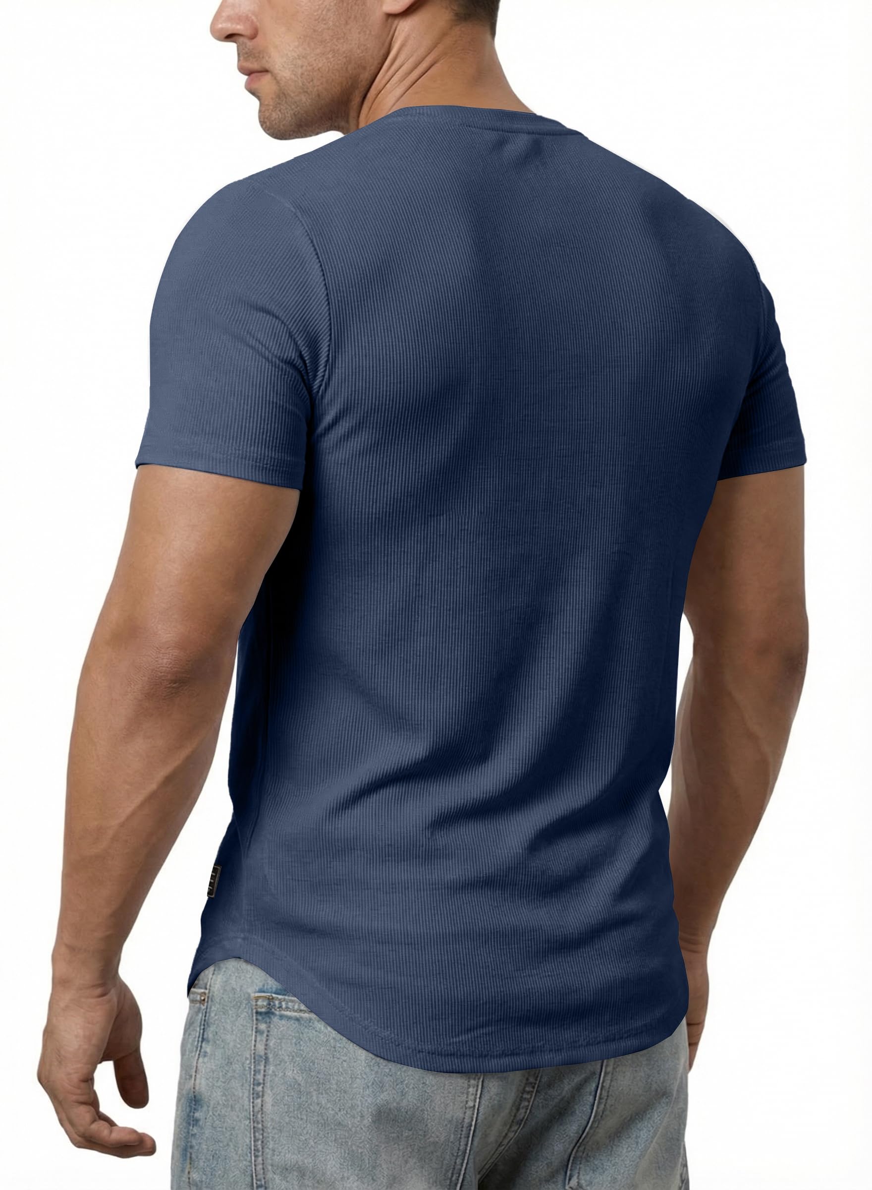 JMIERR Mens Muscle Slim T Shirts Texture V Neck Longline Henley Gym Workout Athletic Tee Shirt