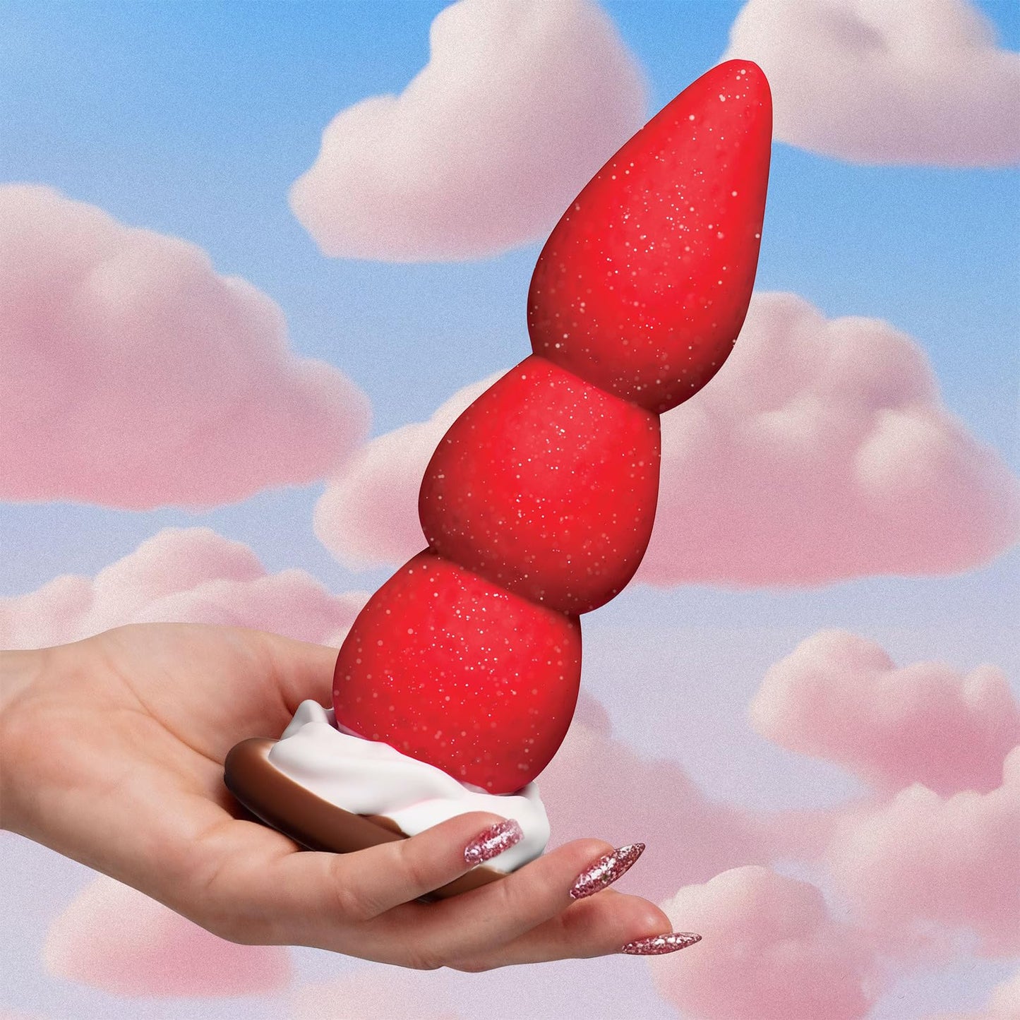 Strawberry Sweet Cream Whimsical Dildo 7 inch, Strong Suction Base Gspot Silicone Dildos Anal Beads Flexible Fantasy Sex Toy for Woman, Novelty Funky Fake Cock Quirky