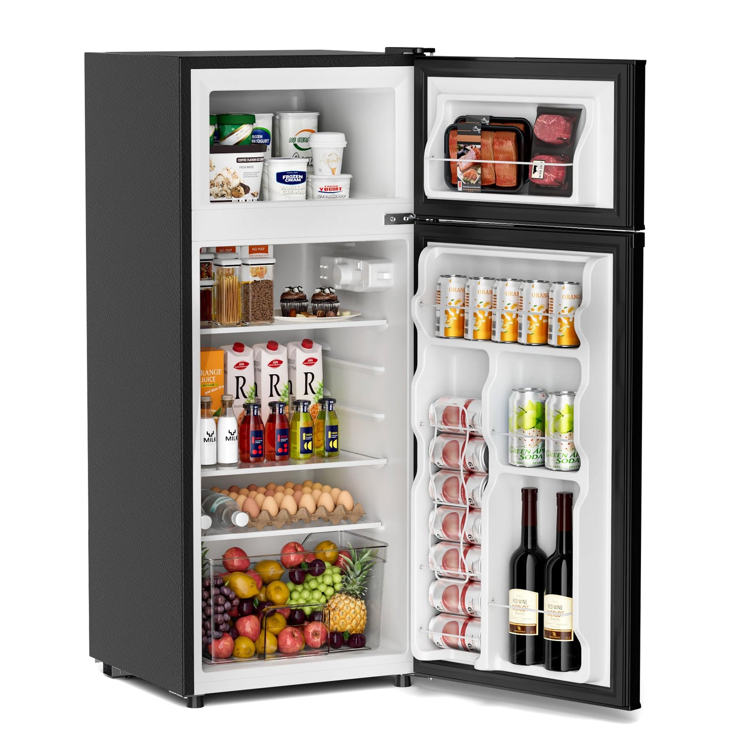 Manastin 3.55 Cu.Ft Mini Fridge with Freezer, Small Refrigerator with 2 Doors for Kitchen, Dorm, Office and Bedroom, Mini Refrigerator with Adjustable Shelves (Black)