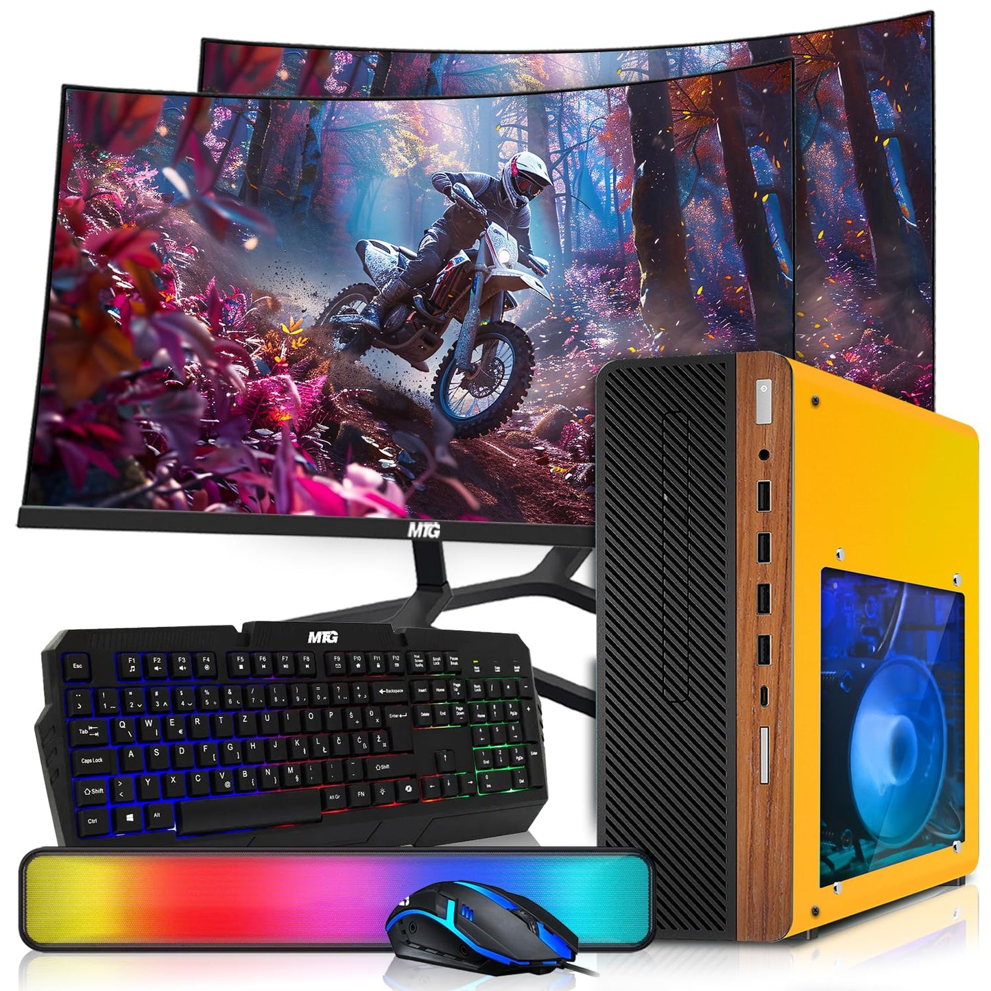 HP Half & Light Dark Desktop Computer PC Phoenix AMD A10-9700, 16GB RAM, 512GB SSD, 1TB SSD, RGB KBM with AI Copilot, WiFi, RGB Sounbar, Windows 11 (Renewed)