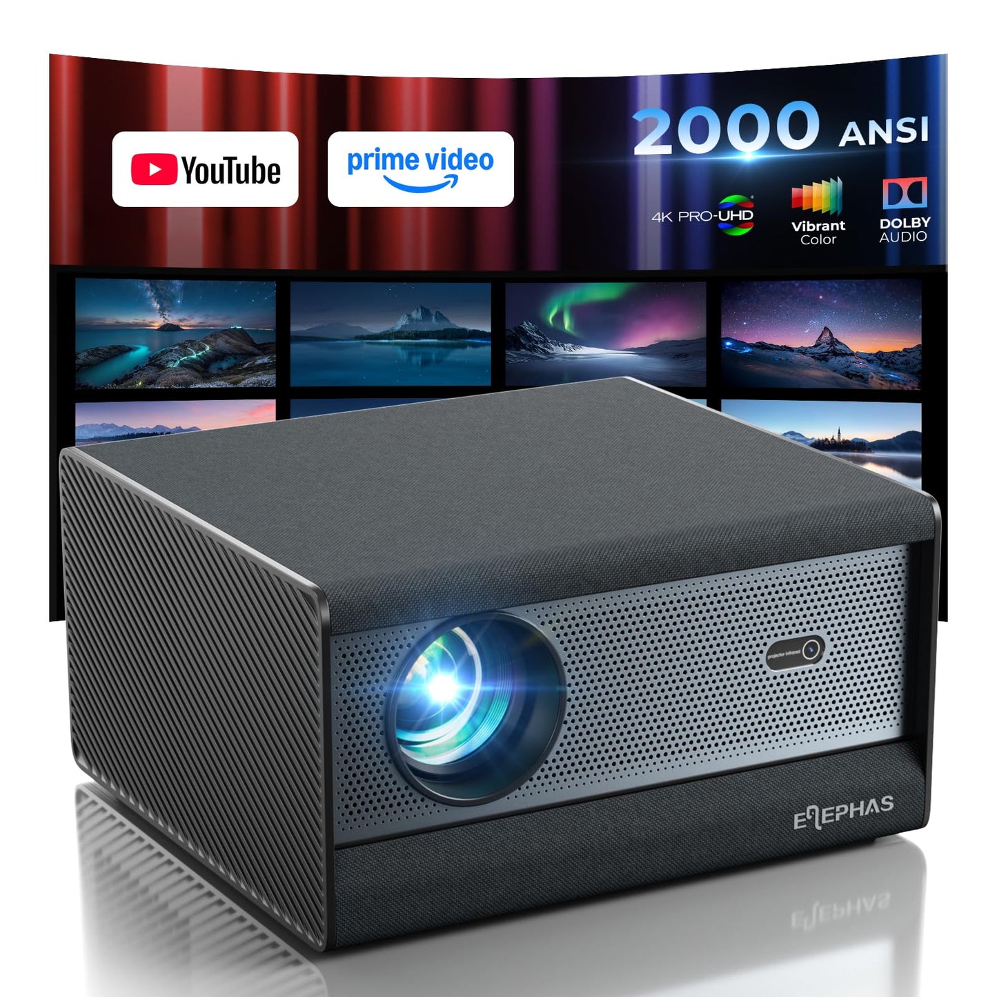 4K Projector with Wifi and Bluetooth, ELEPHAS Outdoor Movie Projector Compatible with NETFLIX/Prime Video/YouTube, 100,000+ Apps Supported, Smart Video Projector for HDMI/USB/iOS/Android/Windows
