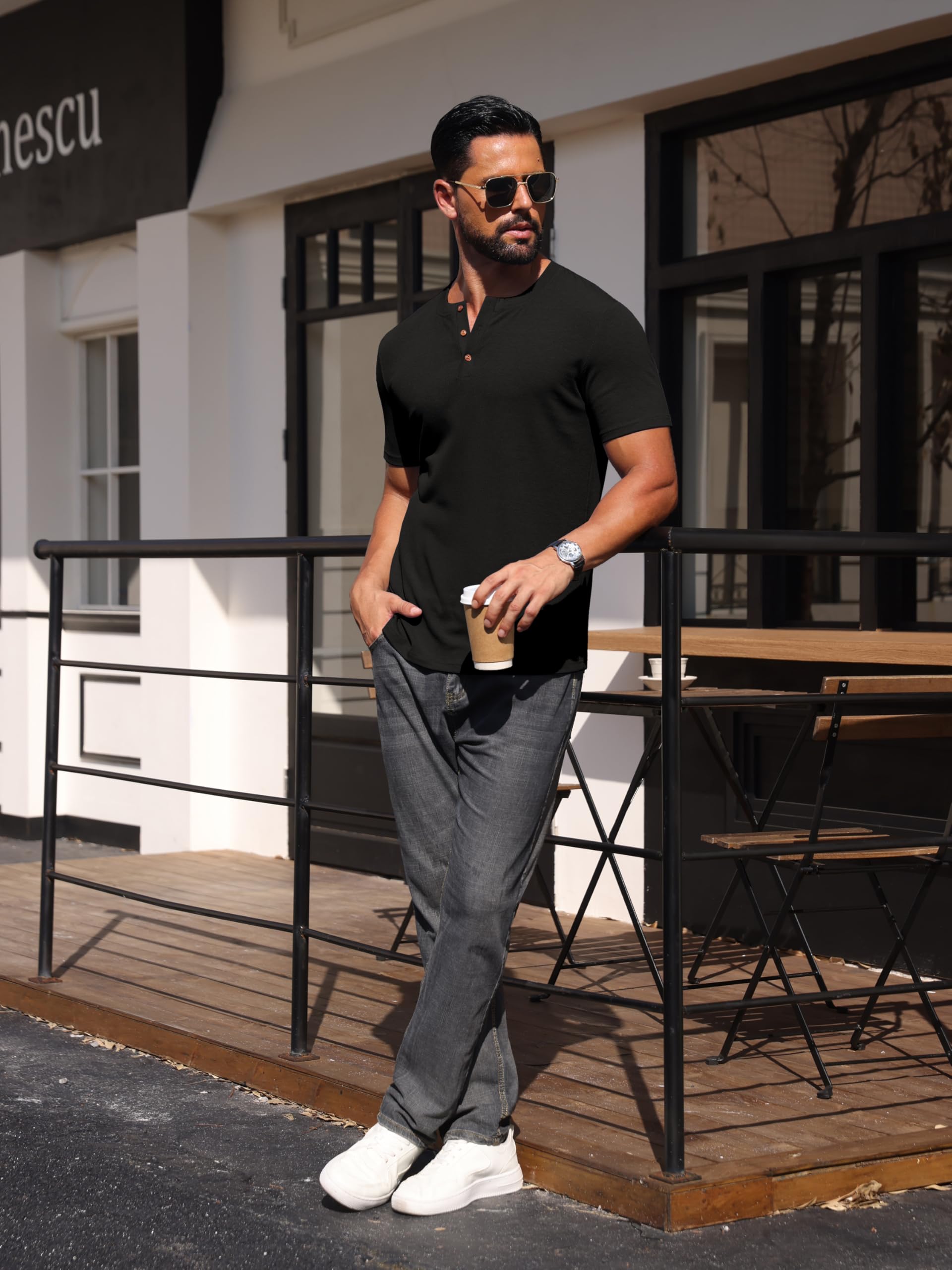 Sailwind Mens Muscle Henley Shirts Lightweight Workout T-Shirt Gym Tee Athletic Short Sleeve with Button