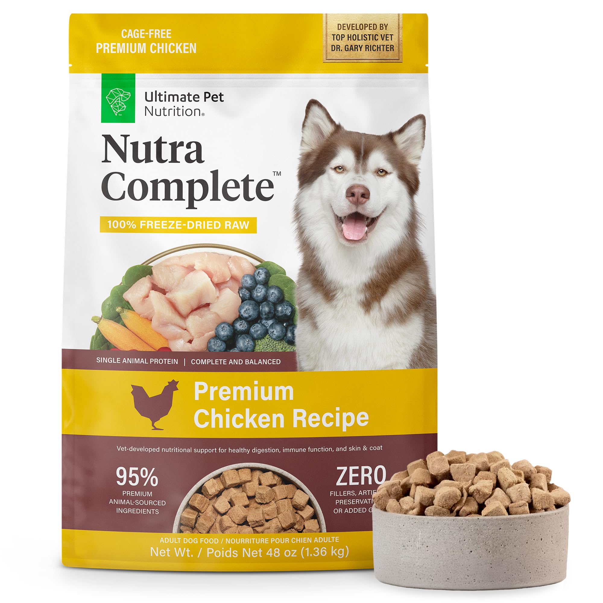 ULTIMATE PET NUTRITION Nutra Complete, 100% Freeze Dried Veterinarian Formulated Raw Dog Food with Antioxidants Prebiotics and Amino Acids,