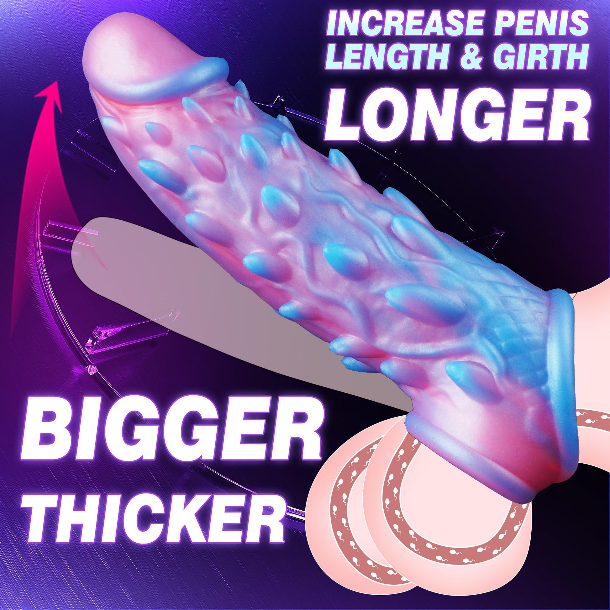 Cock Sleeve Monster Penis Sleeve with CockRing - Fantasy Penis Extender Sheath to Enlarge and Prolong, Soft Silicone Reusable Cock Sheath for Length & Girth, Sex Toys for Men & Couples Fun