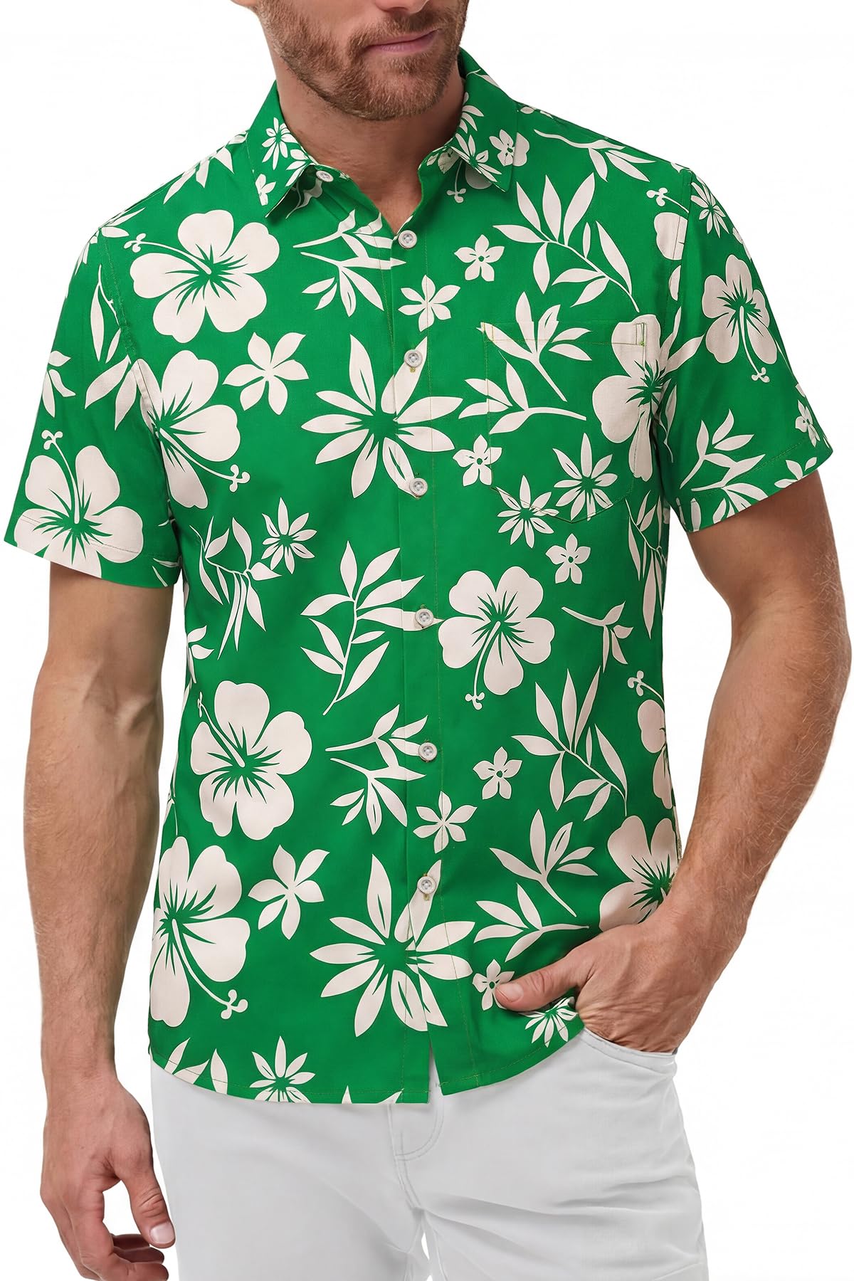 KYKU Mens Hawaiian Shirts Short Sleeve Button Down Summer Vacation Beach Shirts, Pleated Back, with Pocket