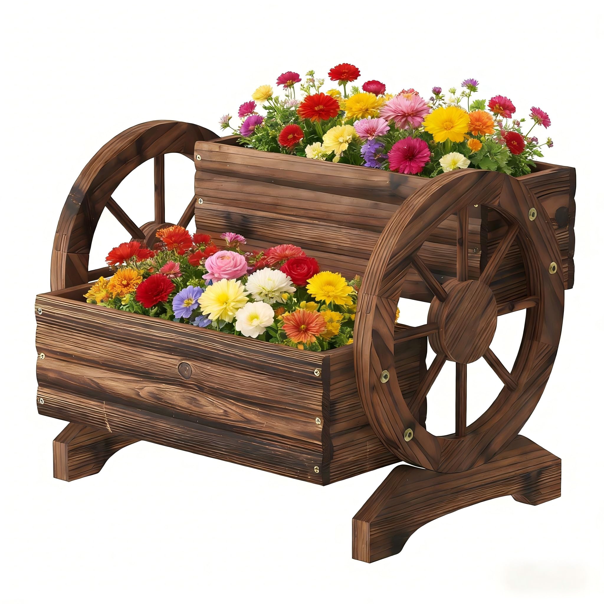 Wooden Wagon Planter Outdoor Flower Cart with Wheels Garden Planter, Decor Planter for Patio Balcony Decoration Succulent Flower Pot for Indoor Backyard Balcon Yard Decor planters