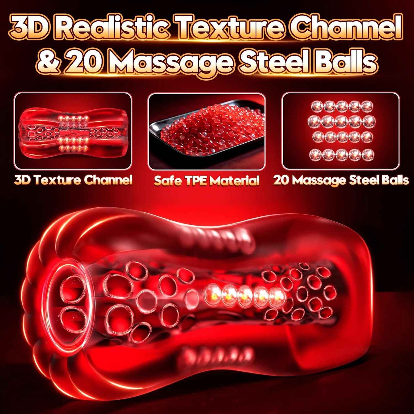 Male Masturbator Sex Toys, Yaluye Male Sex Toy Pocket Pussy, Male Masturbation with 20 Massage Steel Balls, 3D Realistic Texture Channel Penis Training Sex Toys for Men, Adult Sex Toys & Games (Red)