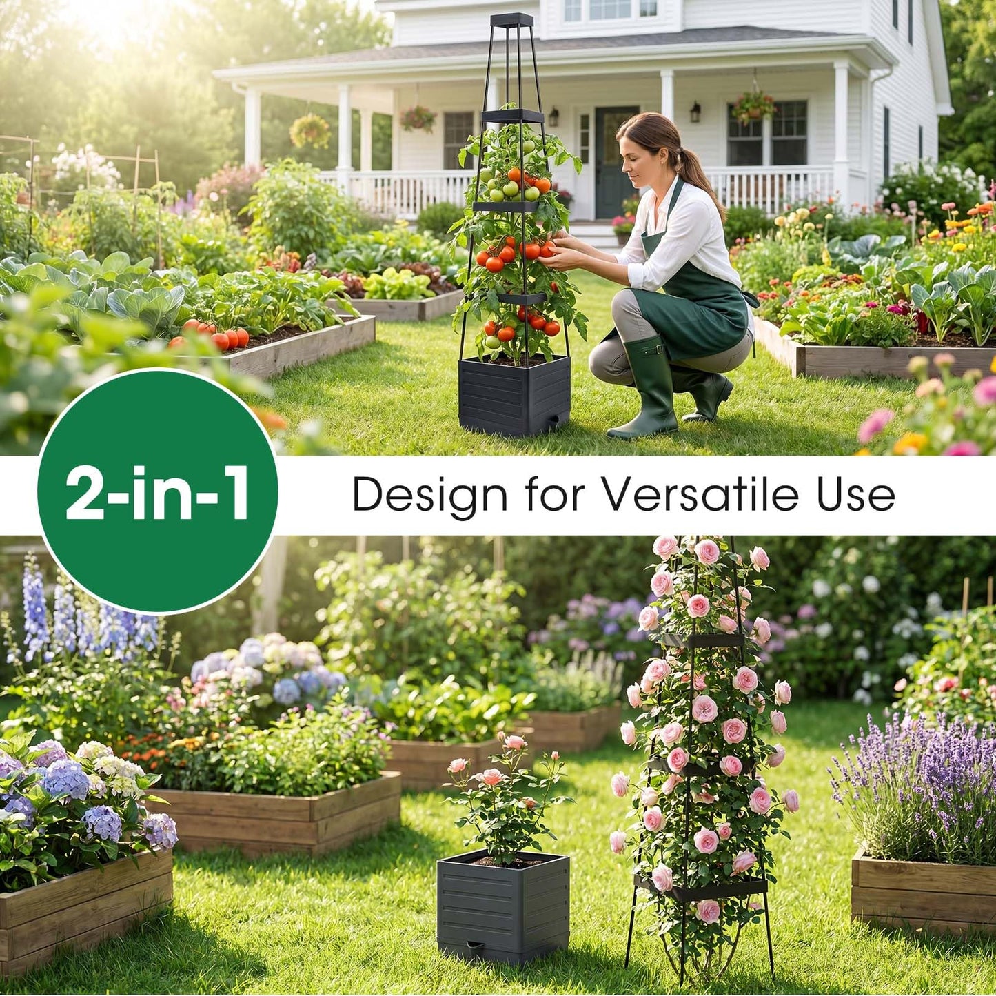 MQFORU Tomato Planter Boxes with Trellis, 57" Self-Watering Tomato Planter for Climbing Vegetable and Plants