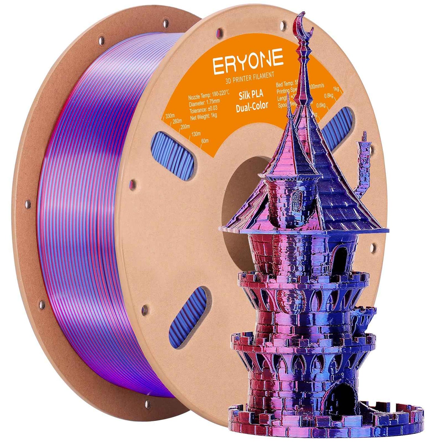 ERYONE Silk Color PLA Filament 3D Printer 1.75mm +/- 0.03mm, Filament PLA Cardboard Spool