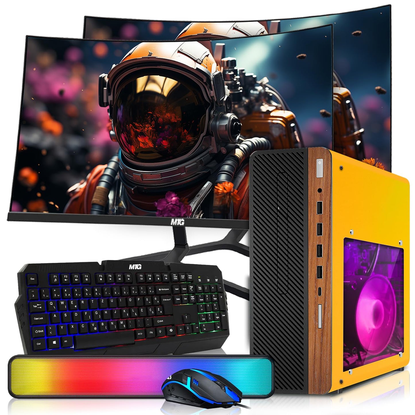 HP Half & Light Dark Desktop Computer PC Phoenix AMD A10-9700, 16GB RAM, 512GB SSD, 1TB SSD, RGB KBM with AI Copilot, WiFi, RGB Sounbar, Windows 11 (Renewed)
