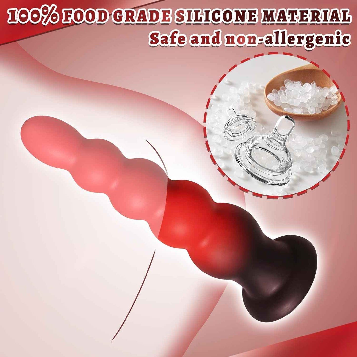 7'' Silicone Anal Butt Plug, Soft Anal Beads Five-Bead Progressive Anal Trainer, Anus Dilator Masturbator Adult Sex Toys with Strong Suction Cup for Hands-Free Play, Anal Toy for Men Women Couple