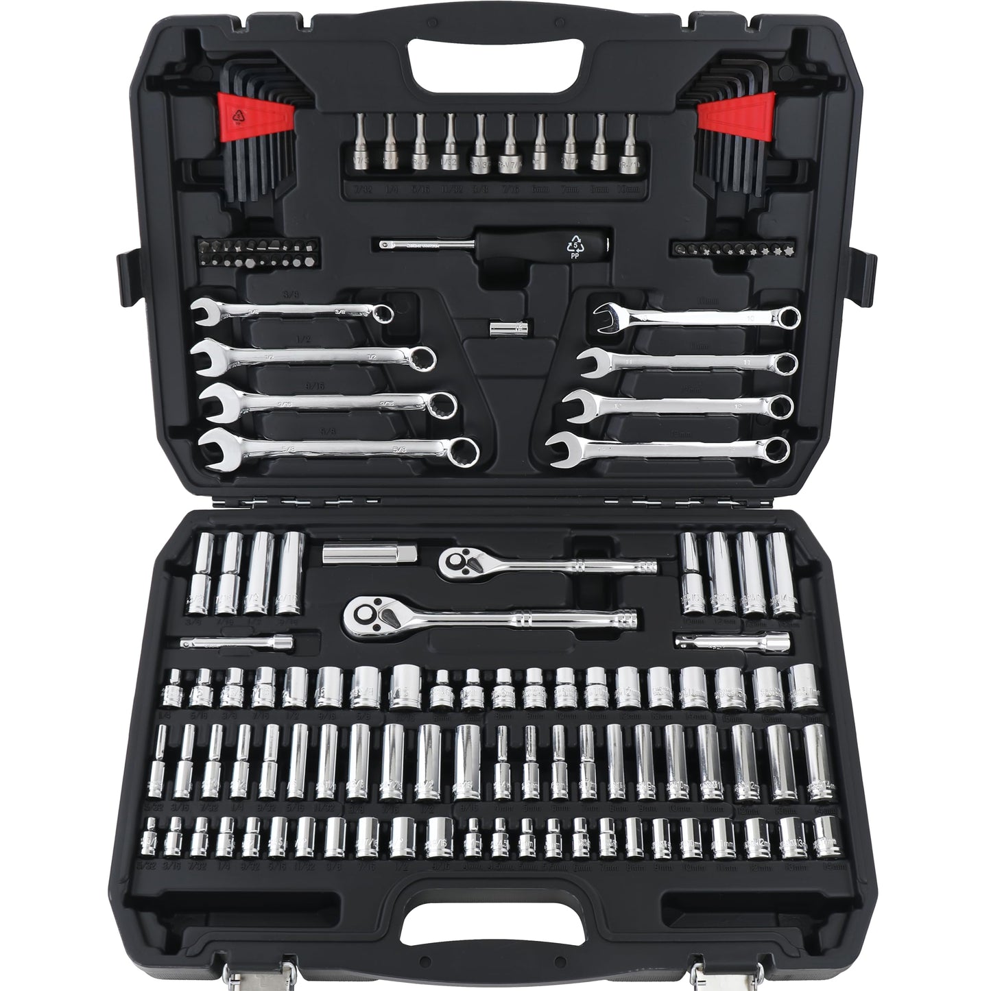 Amazon Basics Mechanic Socket Tool Kit Set With Case Amz170 Alloy Steel Polished Hex Fastener Drive Bit