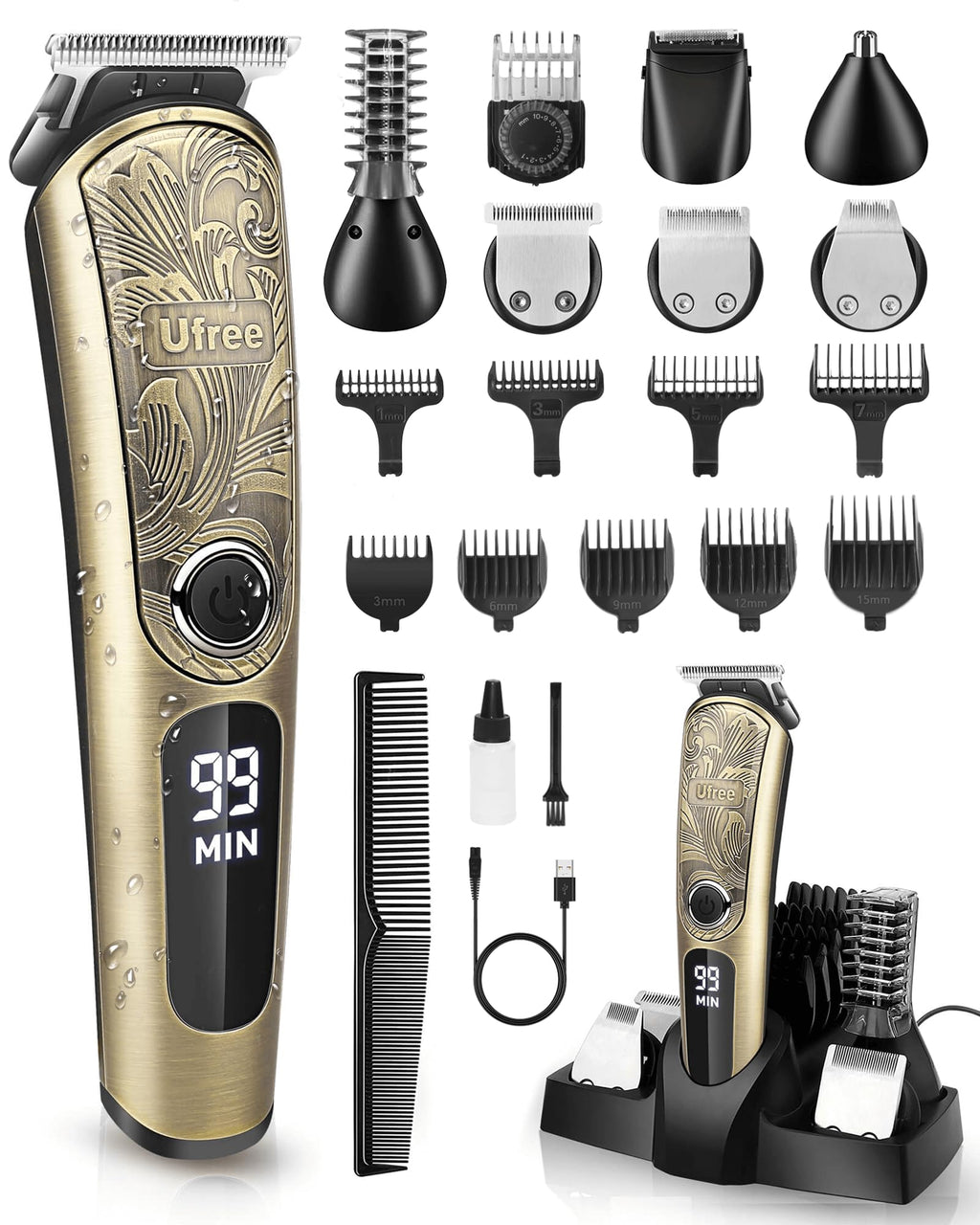 Ufree Waterproof Beard Trimmer - Professional Hair Clippers for Men, Electric Razor Shavers - Mustache, Body, Face, Nose, Beard Grooming Kit - Gifts