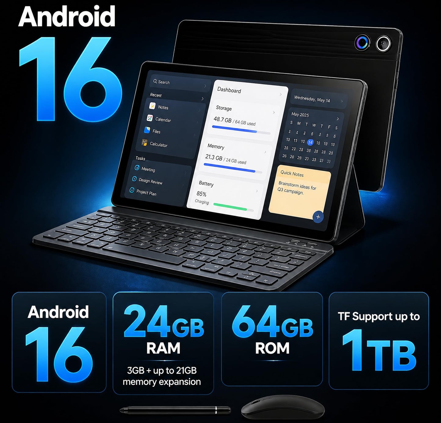 Jeazans Latest 2026 Upgraded Android 16 Tablet 10.1 Inch with IPS HD Touch Screen, Dual Camera, 64GB Storage 1TB Expansion