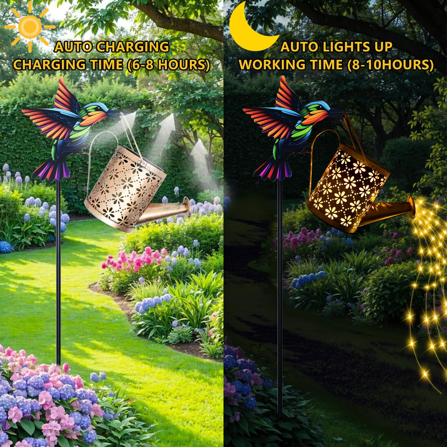Solar Watering Can with Cascading Lights Outdoor Garden Decor, Gardening Gifts for Mom Women Grandma Birthday, Solar Lights for Garden Decorations Patio Yard Lawn Backyard