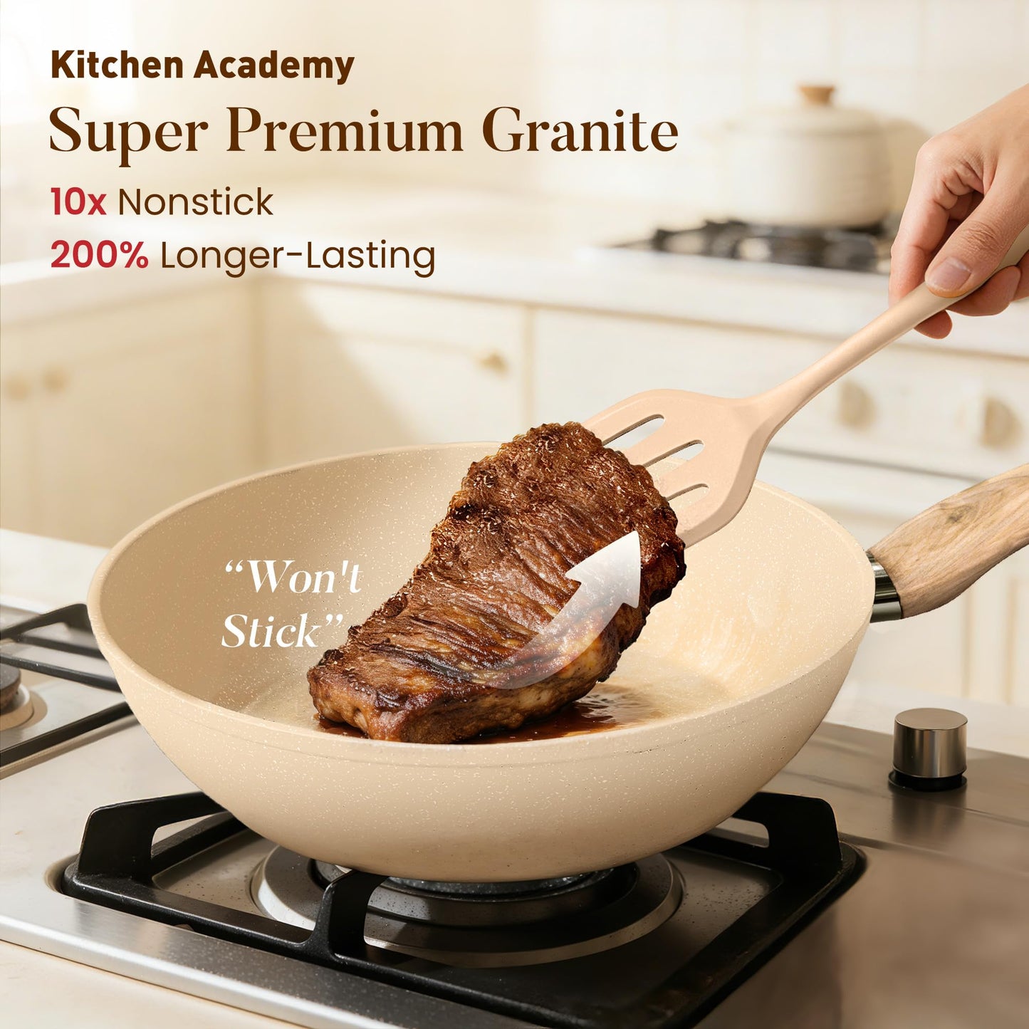 Induction Kitchen Cookware Sets - 12 Piece Cooking Pan Nonstick Set, Granite Black Pots and Pans Set