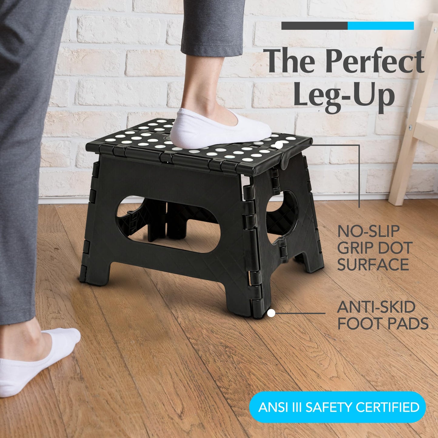 Handy Laundry Folding Lightweight Step Stool - Sturdy Enough to Support Adults and Safe Enough for Kids - Opens Easy with One Flip - Great for Kitchen, Bathroom or Bedroom