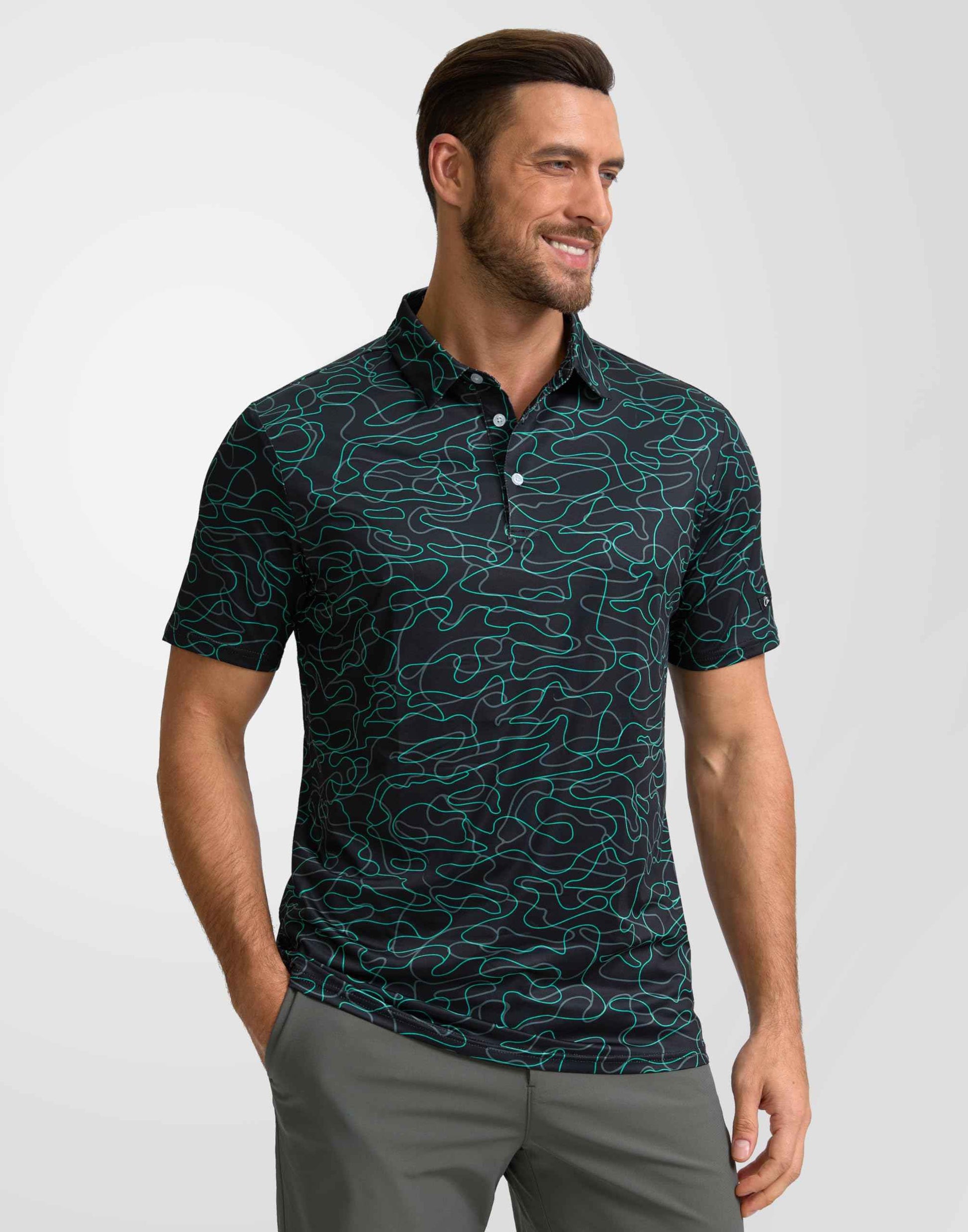 Obla Mens Golf Polo Shirts Short Sleeve Dry Fit Performance Moisture Wicking Casual Print Collared Golf Shirts for Men