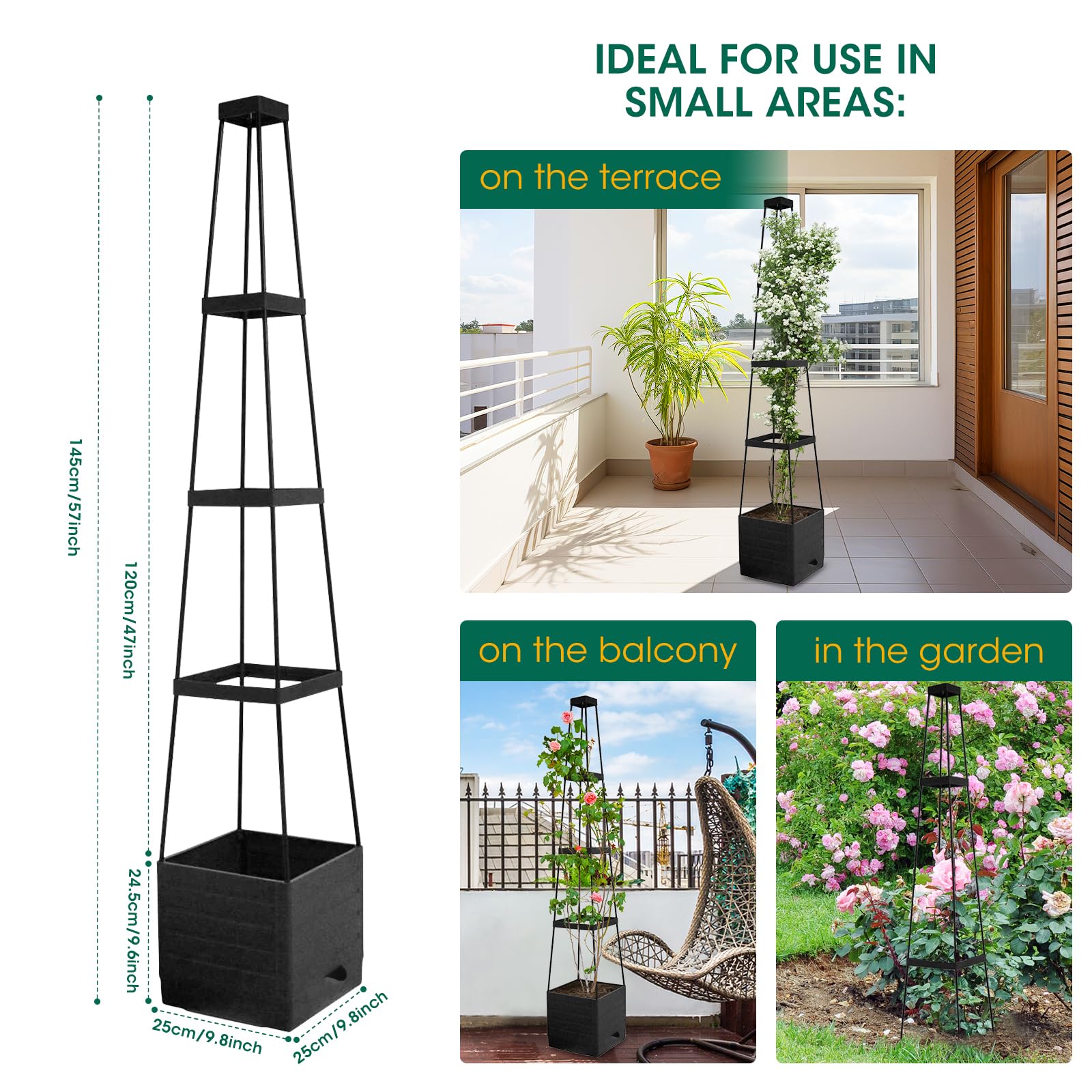 MQFORU Tomato Planter Boxes with Trellis, 57" Self-Watering Tomato Planter for Climbing Vegetable and Plants