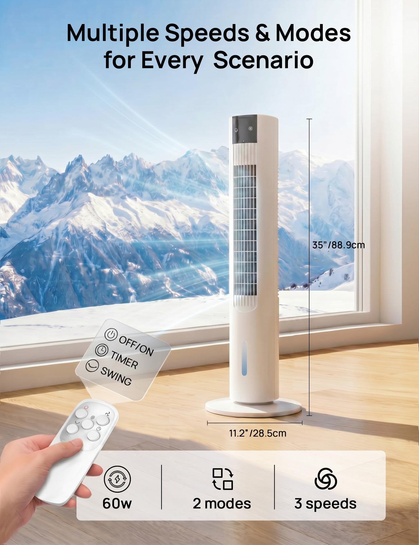 Evaporative Air Cooler, 35" Swamp Cooler, 3-In-1 Cooling Fans that Blows Cold Air, 3 Speeds, 4 Ice Packs, 12H Timer, 80° Oscillation, Remote, Portable Air Conditioners for Room, Bedroom
