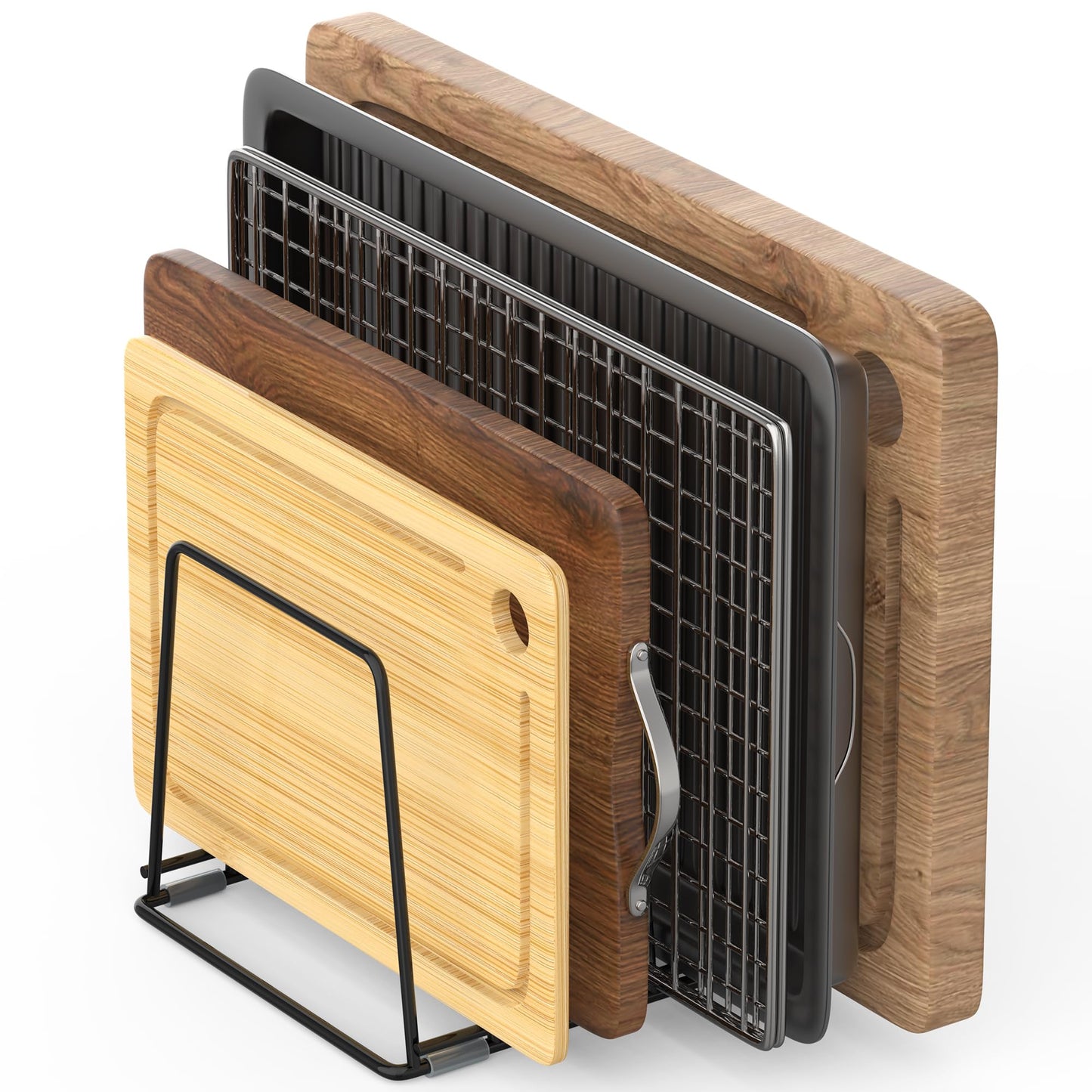 LAEMYFYRE Cutting Board Organizer Kitchen Organizer Rack for Cutting Board, Bakeware, and Cookie Sheet, 5-Slot Heavy-Duty Steel Cookware Holder,Rust-Resistant with Anti-Slip Feet