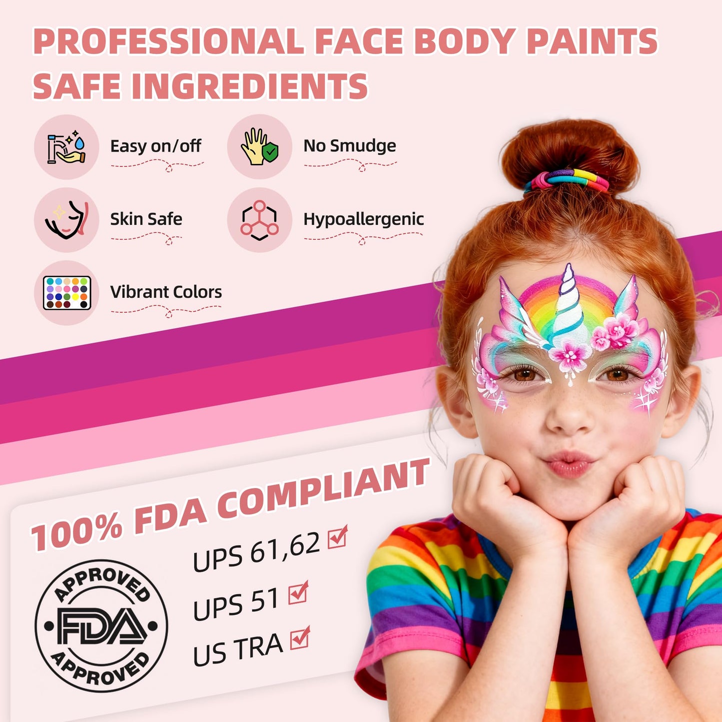 WUO Professional Face Painting Kit for Kids Adults, 12x10g Split Cake Face Paint Palette with Brushes Stencil Sponge One Stroke Non Toxic Rainbow Body Paint Set for Halloween Christmas Makeup