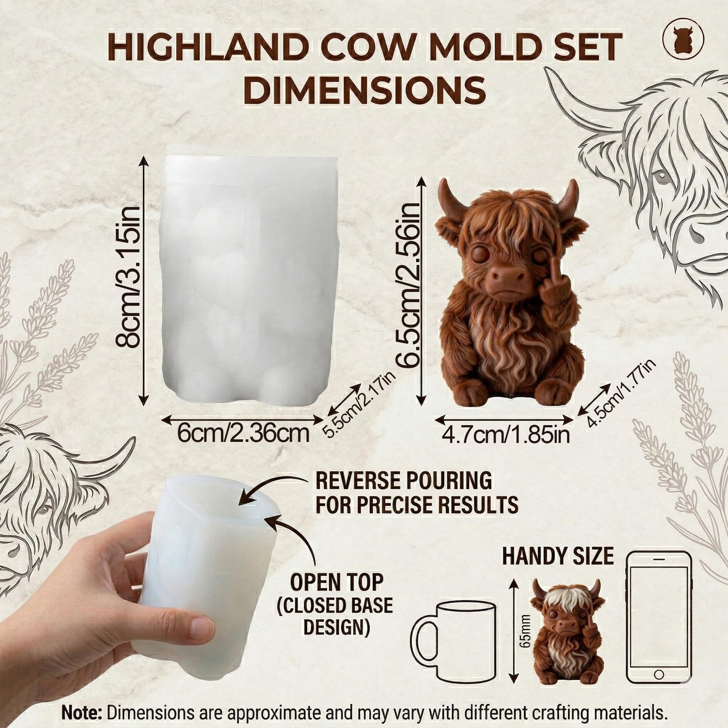 QUDYNZAL 1Pc 3D Highland Cow Resin Silicone Mold Funny Animal Epoxy Candle Mold for Resin Casting Candle Soap Making DIY Concrete Plaster Crafts Gag Gifts Quirky Desk Decor Easy Release