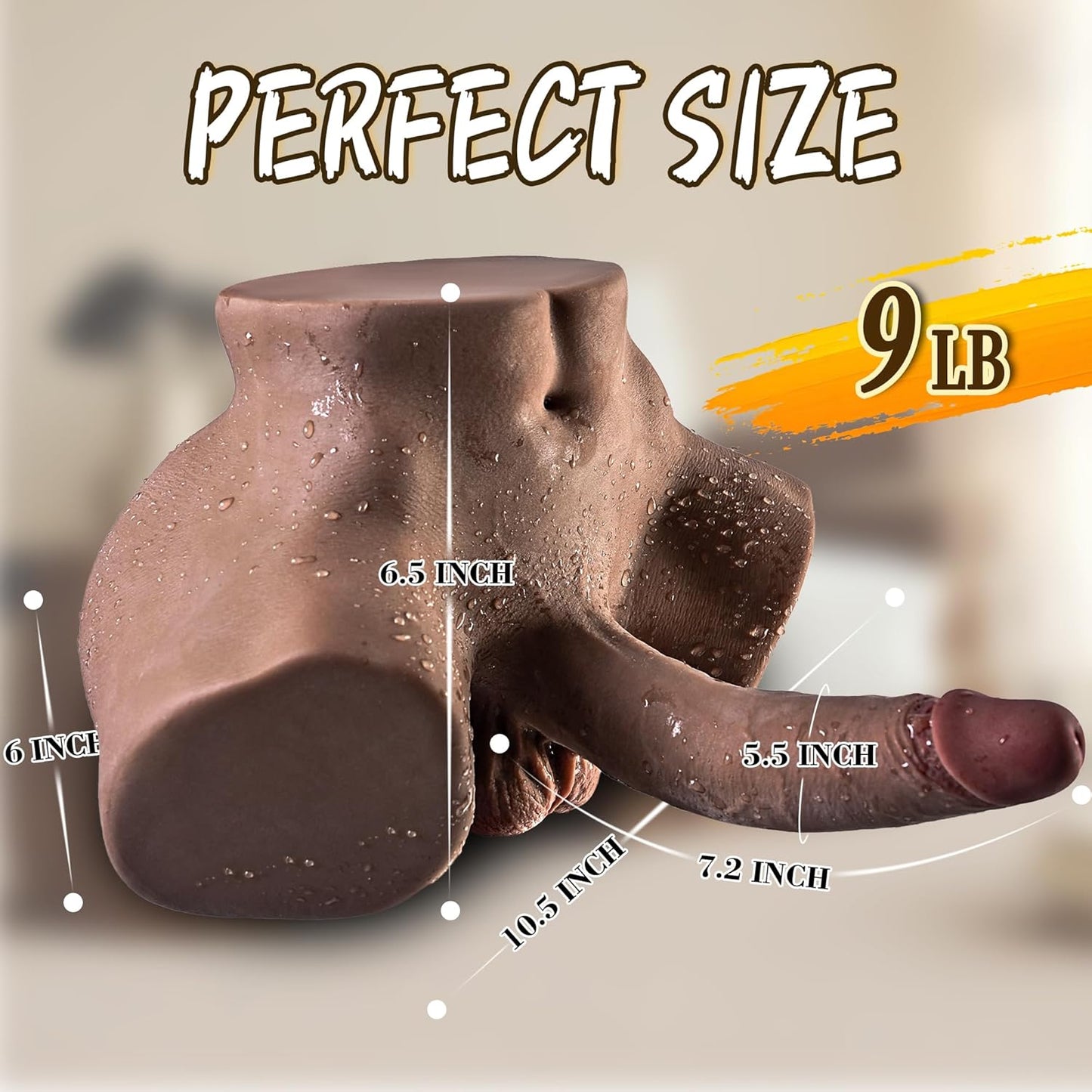 Asiuvnm Male Torso Sex Doll 7.2in Realistic Dildo 9lb Black