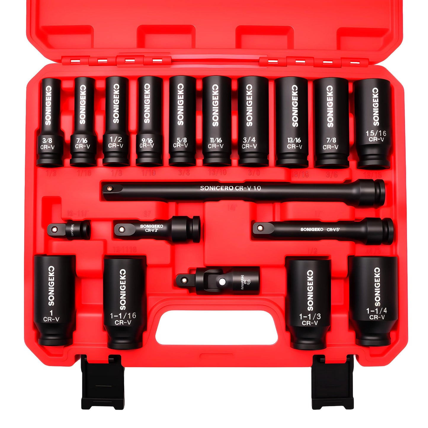 SONIGEKO Socket Set 1/2" Drive Impact Socket Set,29-Piece 6 Point Deep Socket Set Standard SAE and Metric