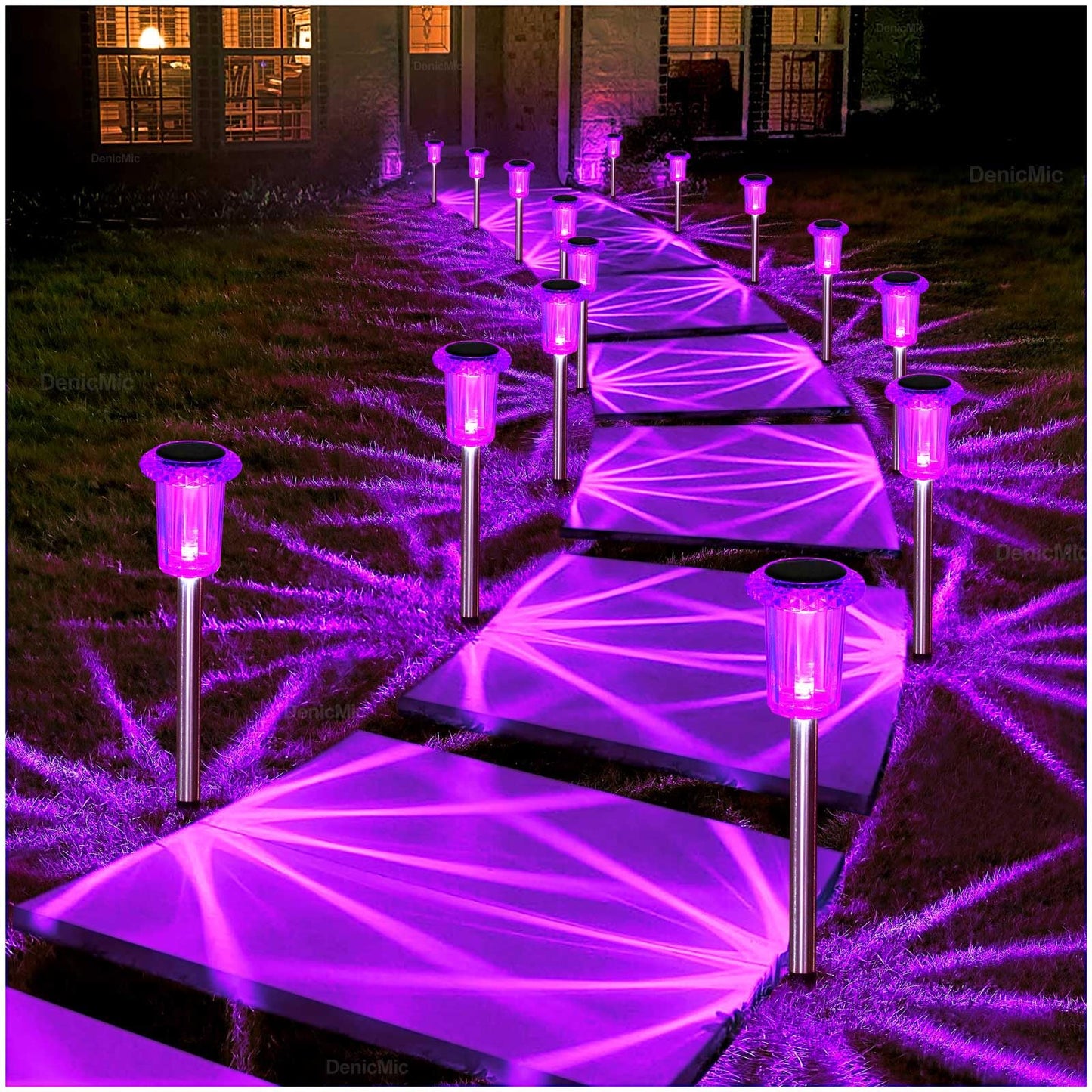 DenicMic Solar Lights Outdoor Pathway Lights LED Waterproof Acrylic Lamp Head Stainless Steel Stake for Yard Garden Landscape Path Walkway Driveway Patio Lawn