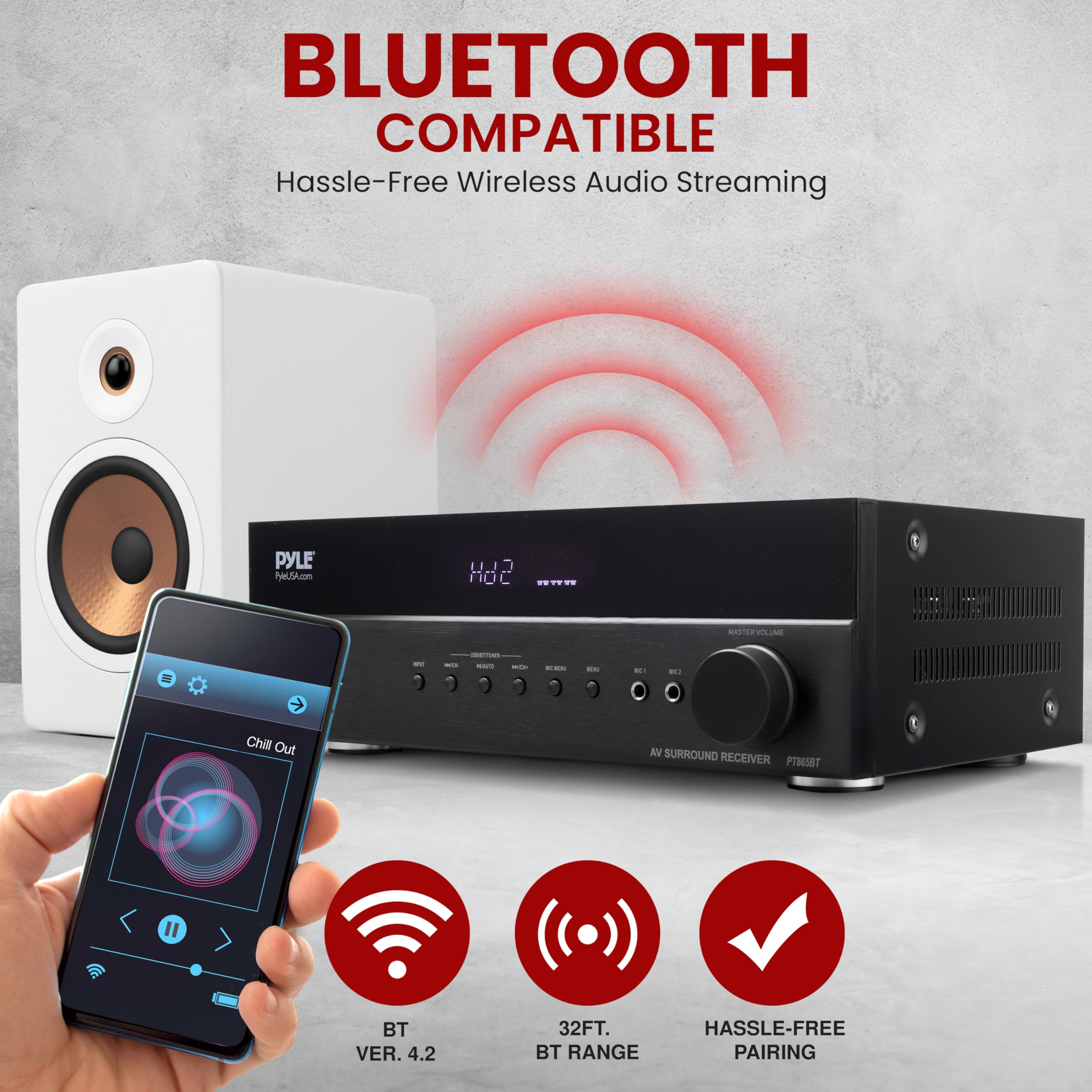 Pyle 5.2 Channel Hi-Fi Home Theater Receiver - 1000W MAX Wireless BT Surround Sound Stereo Amplifier System with 4k Ultra HD Support, MP3/USB/DAC, Ideal for Immersive Home Audio Experience