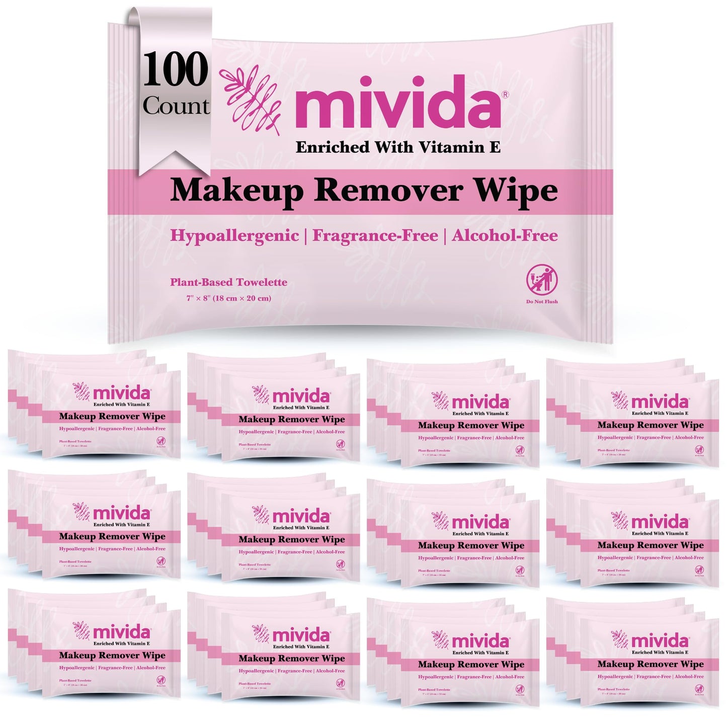 mivida Individually Wrapped Makeup Remover Wipes with Vitamin E | Hypoallergenic, Fragrance-Free, Alcohol-Free makeup wipes | Travel Essentials, Bulk make up wipes singles