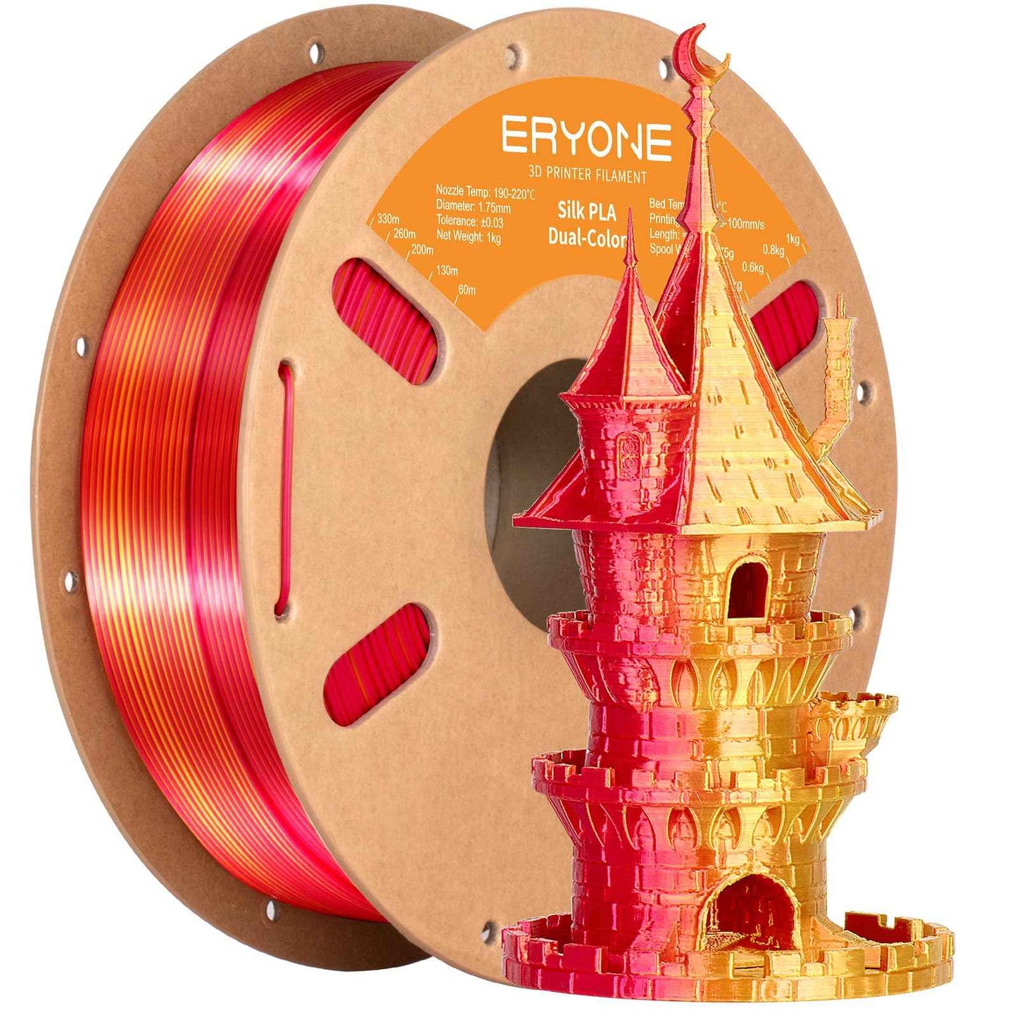 ERYONE Silk Color PLA Filament 3D Printer 1.75mm +/- 0.03mm, Filament PLA Cardboard Spool