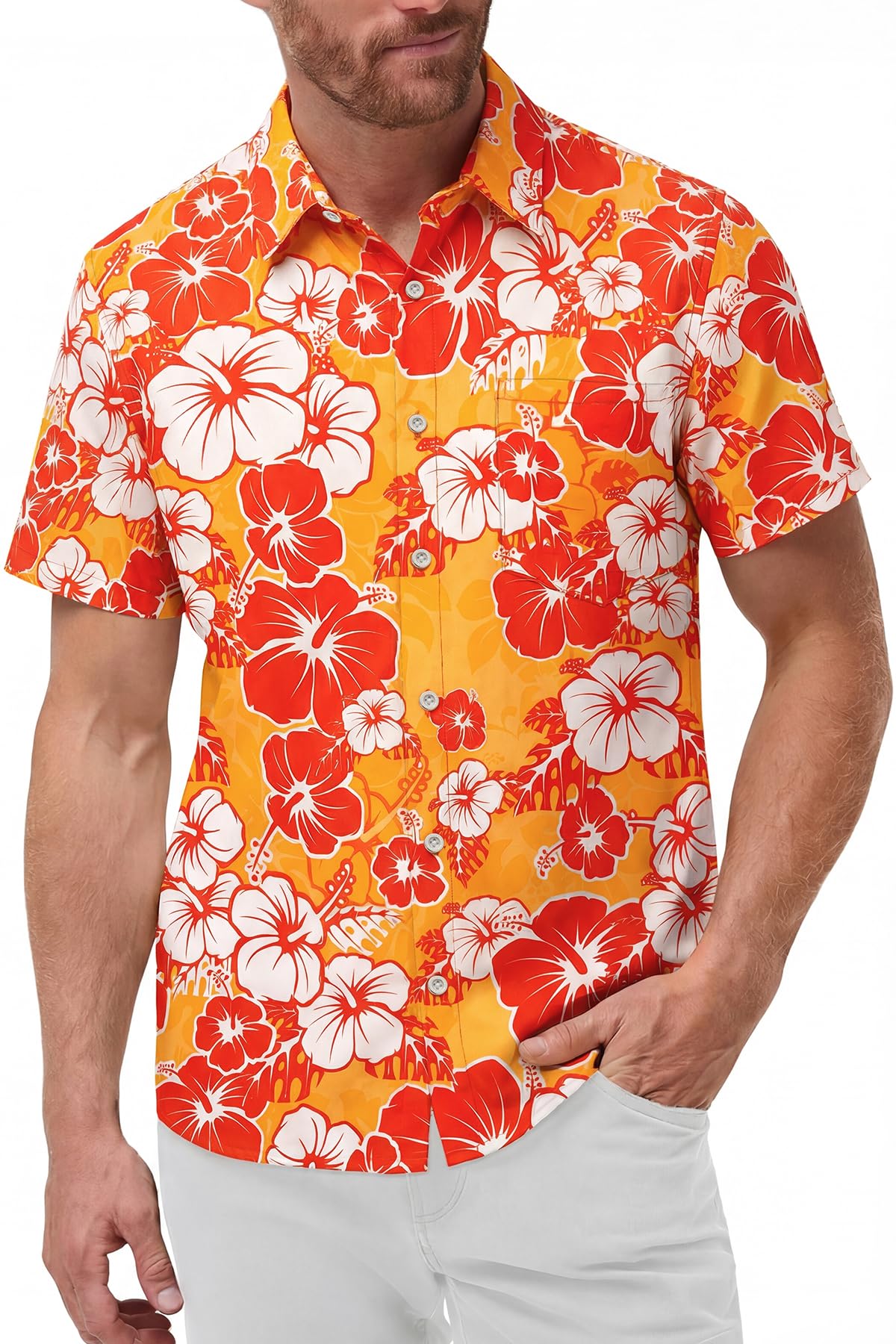 KYKU Mens Hawaiian Shirts Short Sleeve Button Down Summer Vacation Beach Shirts, Pleated Back, with Pocket
