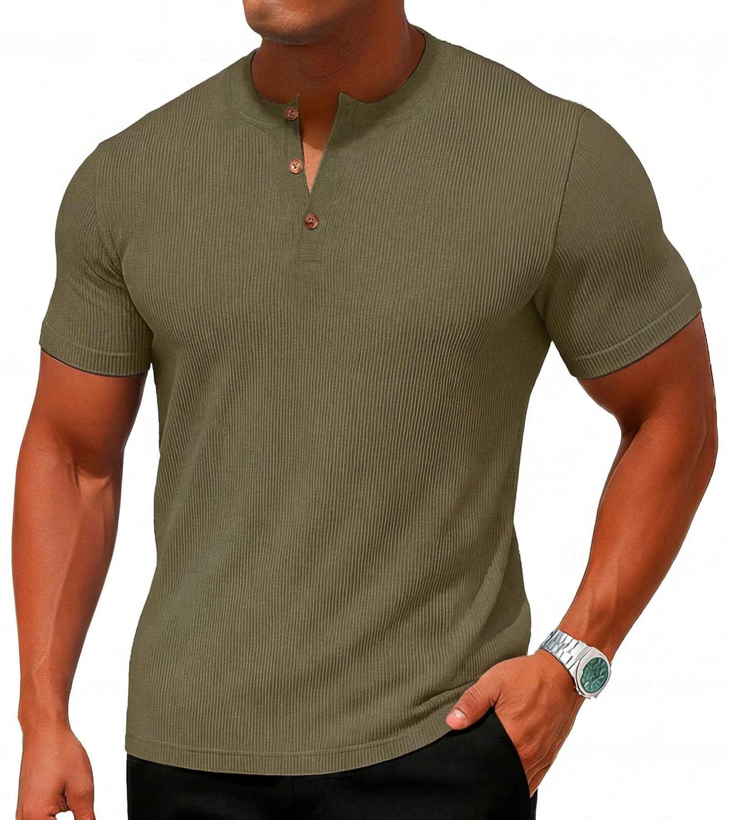 Sailwind Mens Muscle Henley Shirts Lightweight Workout T-Shirt Gym Tee Athletic Short Sleeve with Button