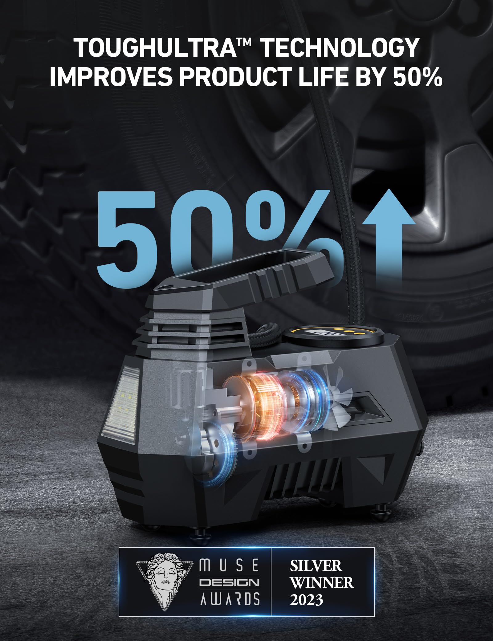 AstroAI Tire Inflator Portable Air Compressor Air Pump for Car Tires-Car Accessories, 9.8Ft Cord-12V DC-Powered Auto Pump with Digital Pressure Gauge, Emergency LED Light for Bicycle, Balloons