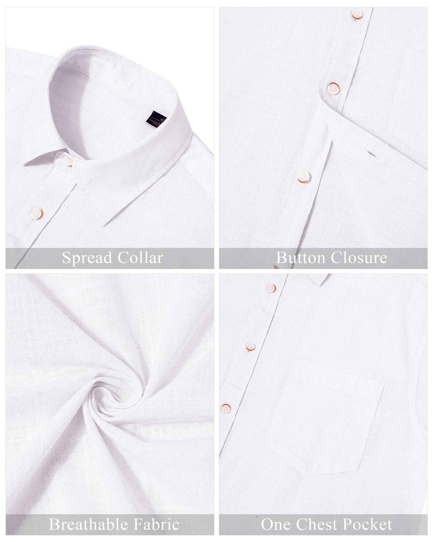 J.VER Men's Linen Shirts Casual Button Down Long Sleeve Shirt Solid Spread Collar Summer Beach Shirts with Pocket