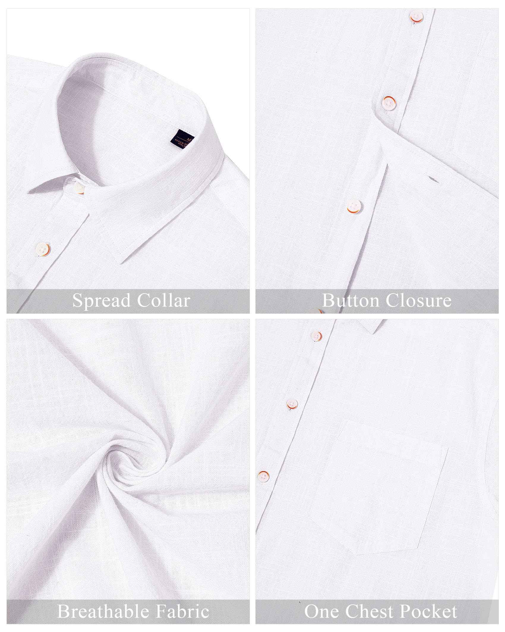 J.VER Men's Linen Shirts Casual Button Down Long Sleeve Shirt Solid Spread Collar Summer Beach Shirts with Pocket