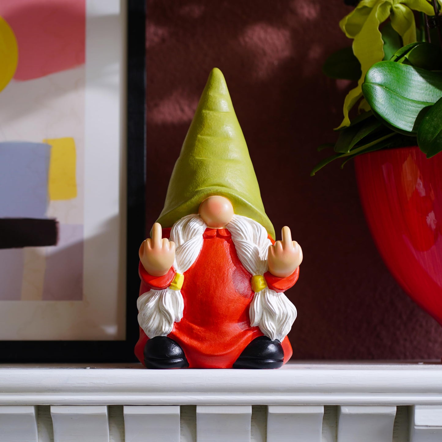 Generic Middle Finger Gnome Statue 7.8in， Naughty Garden Gnome Statue Decoration and Lawn Ornament - Funny Garden Gnomes for Outdoor or Home Decor, Red, WSH004