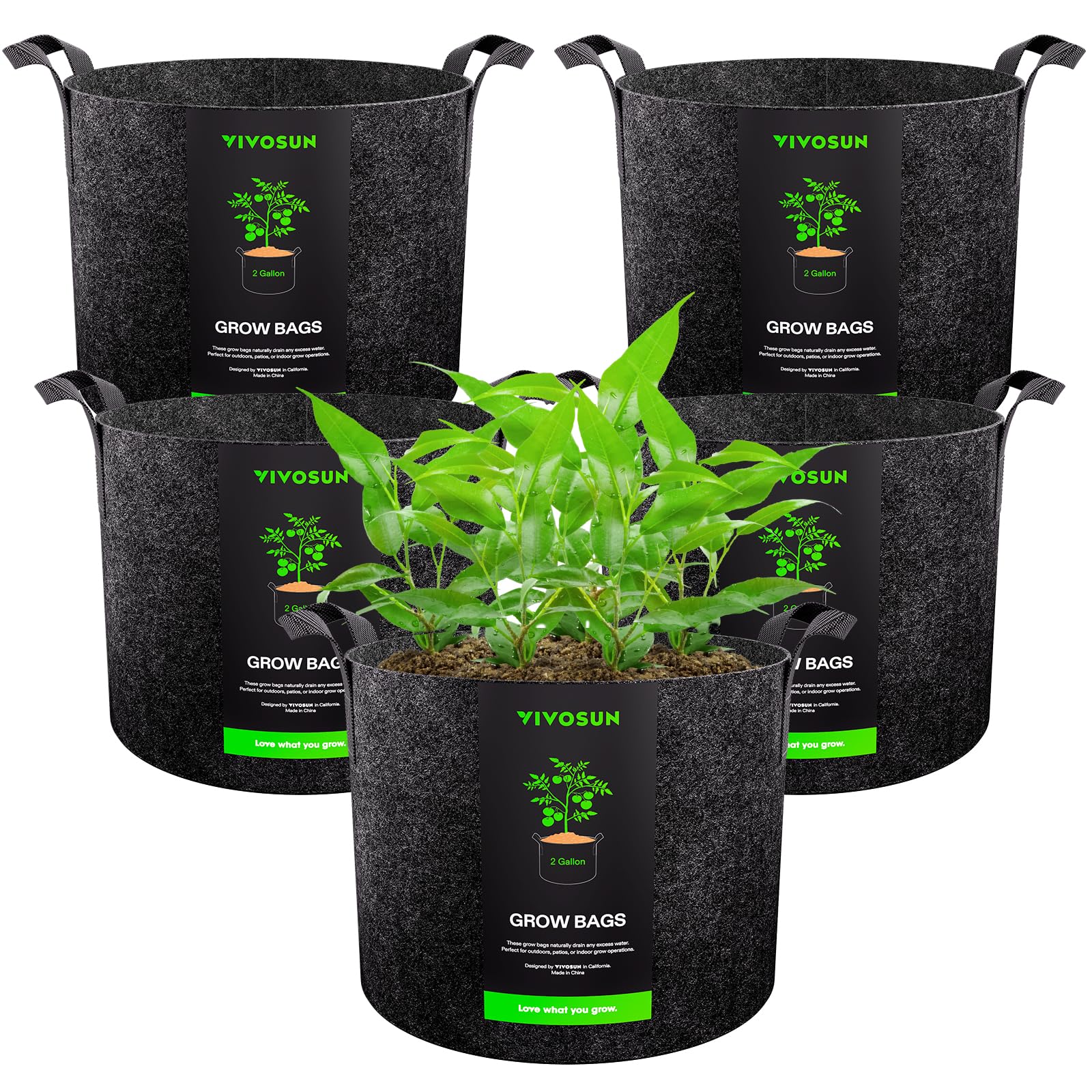 VIVOSUN 5-Pack Grow Bags Heavy Duty Thickened Nonwoven Fabric Pots with Handles